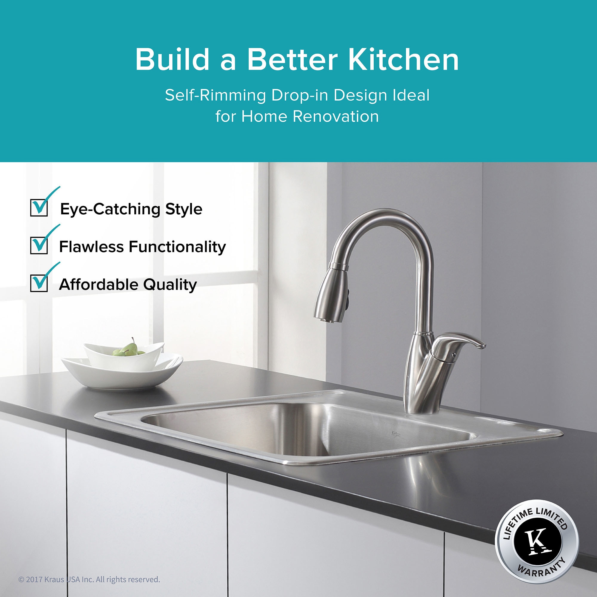 Kraus Ktm24 Drop In 25 Inch 18 Gauge Single Bowl Satin Kraus Ktm24 Drop In 25 Inch 18 Gauge Single Bowl Satin Stainless Steel Kitchen Sink With Noisedefend Soundproofing On Free Shipping Today