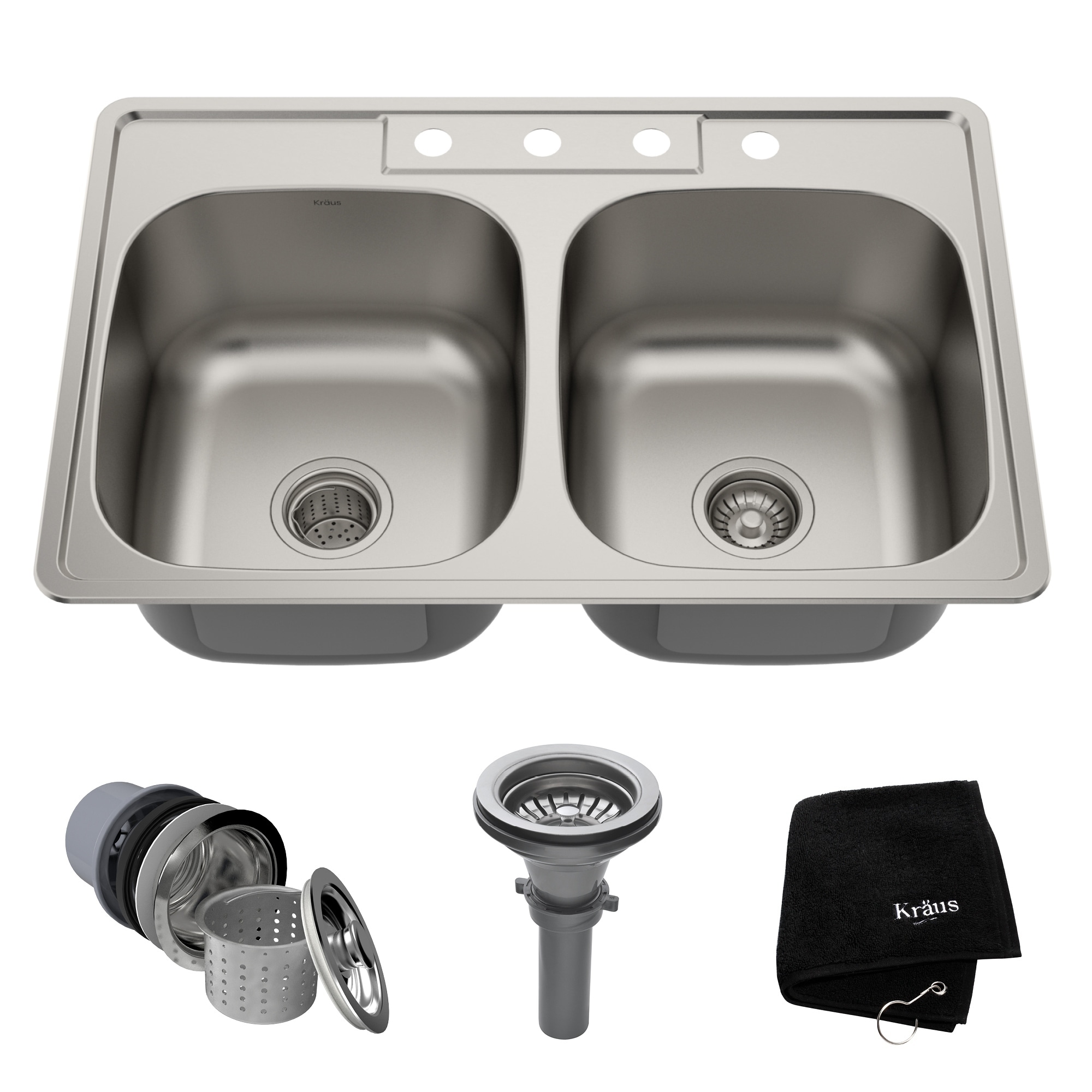 Kraus Ktm33 Drop In 33 18g 50 2 Bowl Stainless Steel Kraus Ktm33 Drop In 33 18g 50 2 Bowl Stainless Steel Kitchen Sink Noisedefend Soundproofing Strainers Towel