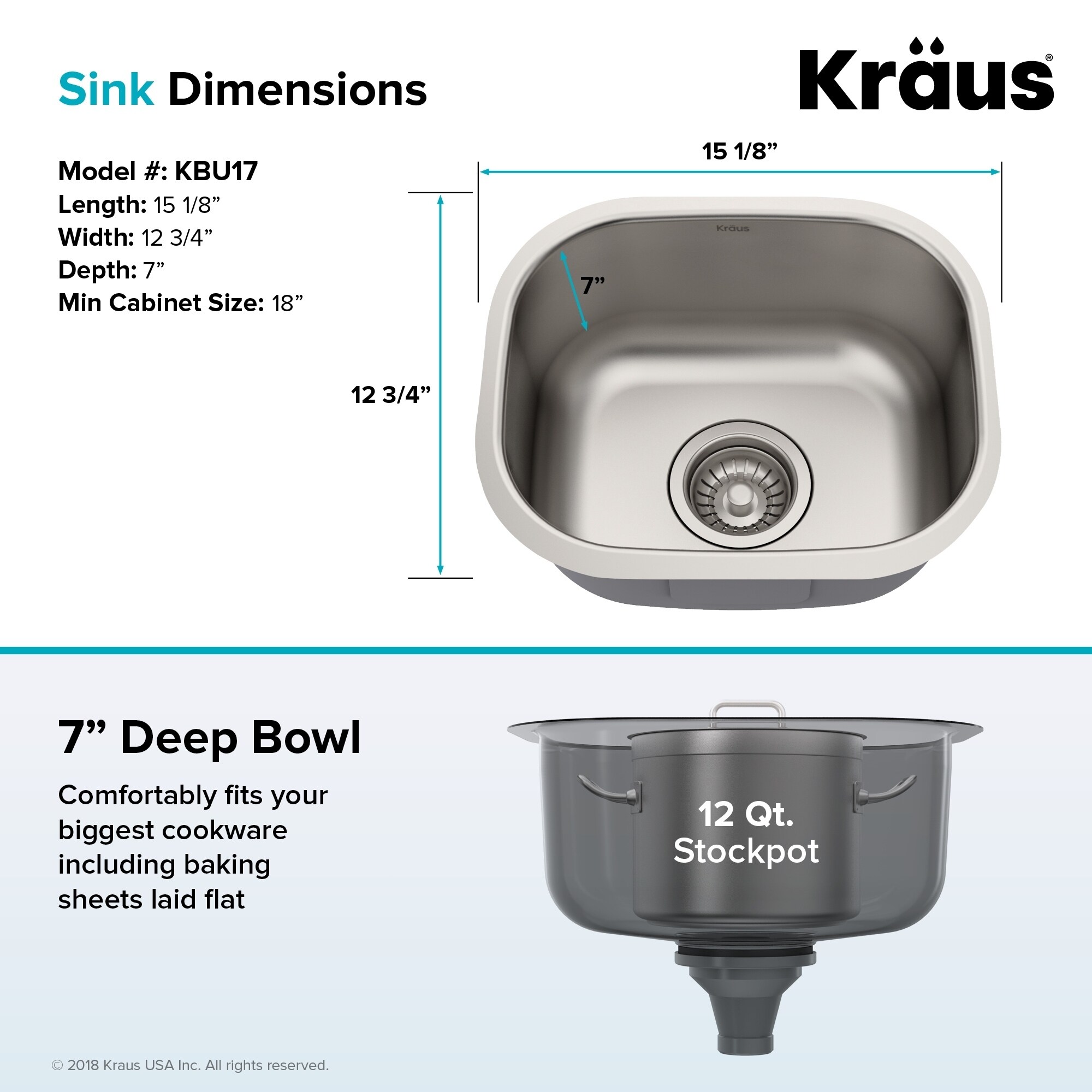 Kraus Kbu17 15 Inch Undermount Single Bowl 18 Gauge Stainless Steel Bar Sink With Noisedefend Soundproofing