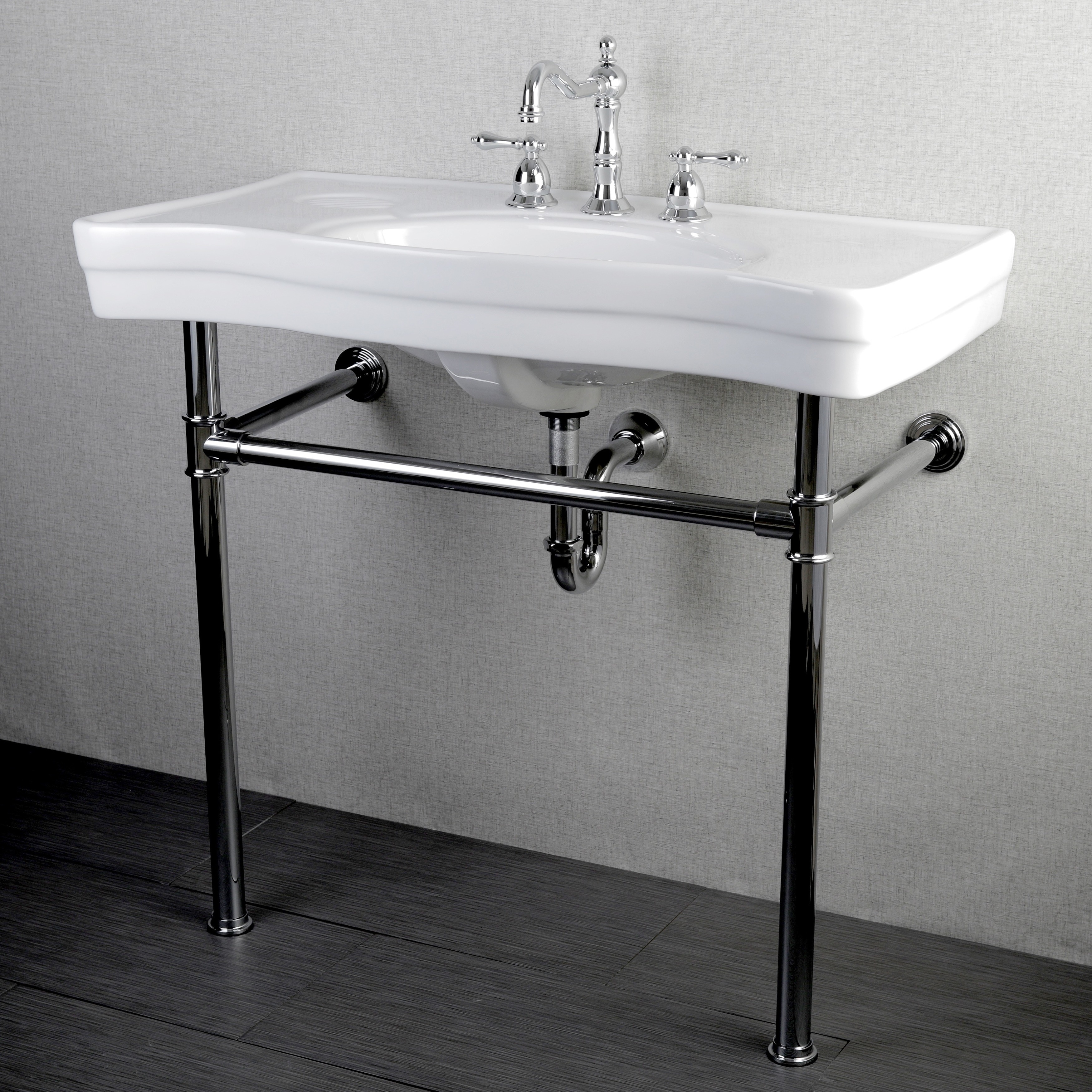 Imperial Vintage 36 Inch Wall Mount Chrome Pedestal Bathroom Sink Vanity