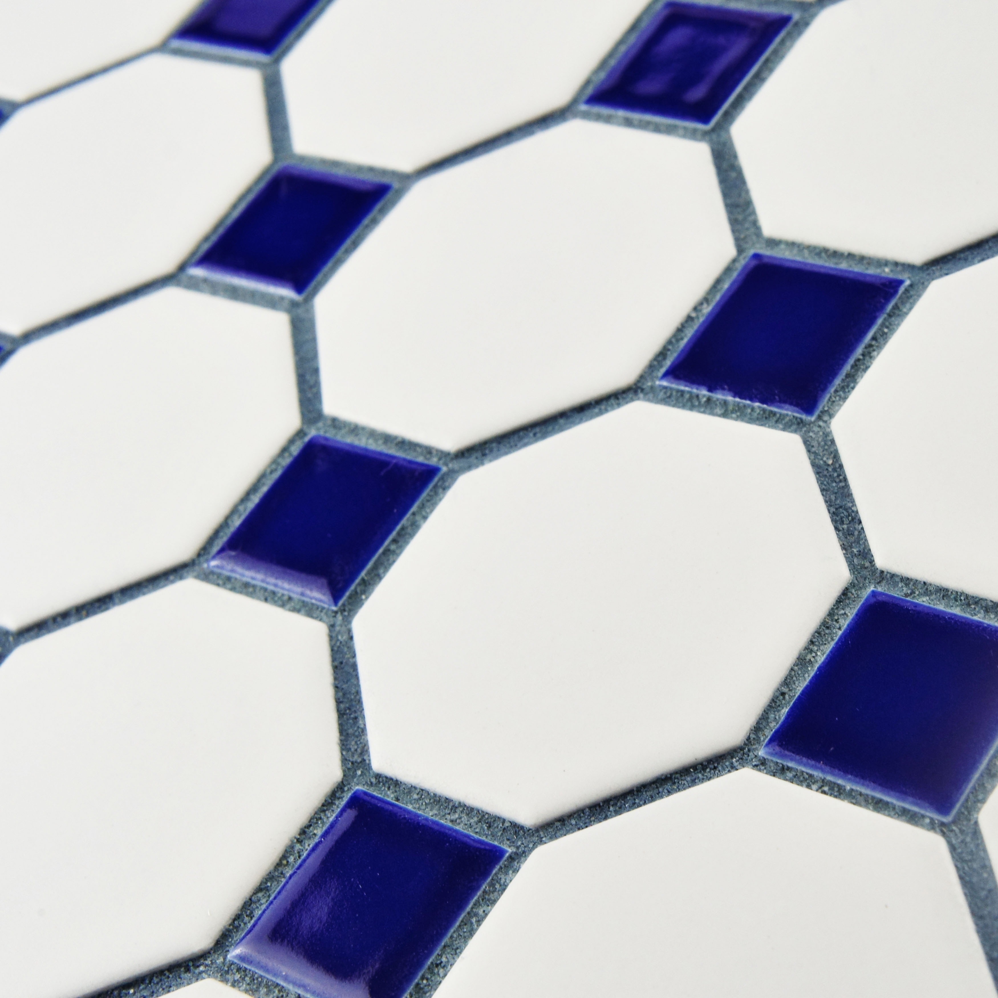 SomerTile 11 5x11 5 inch Victorian Octagon White and Cobalt