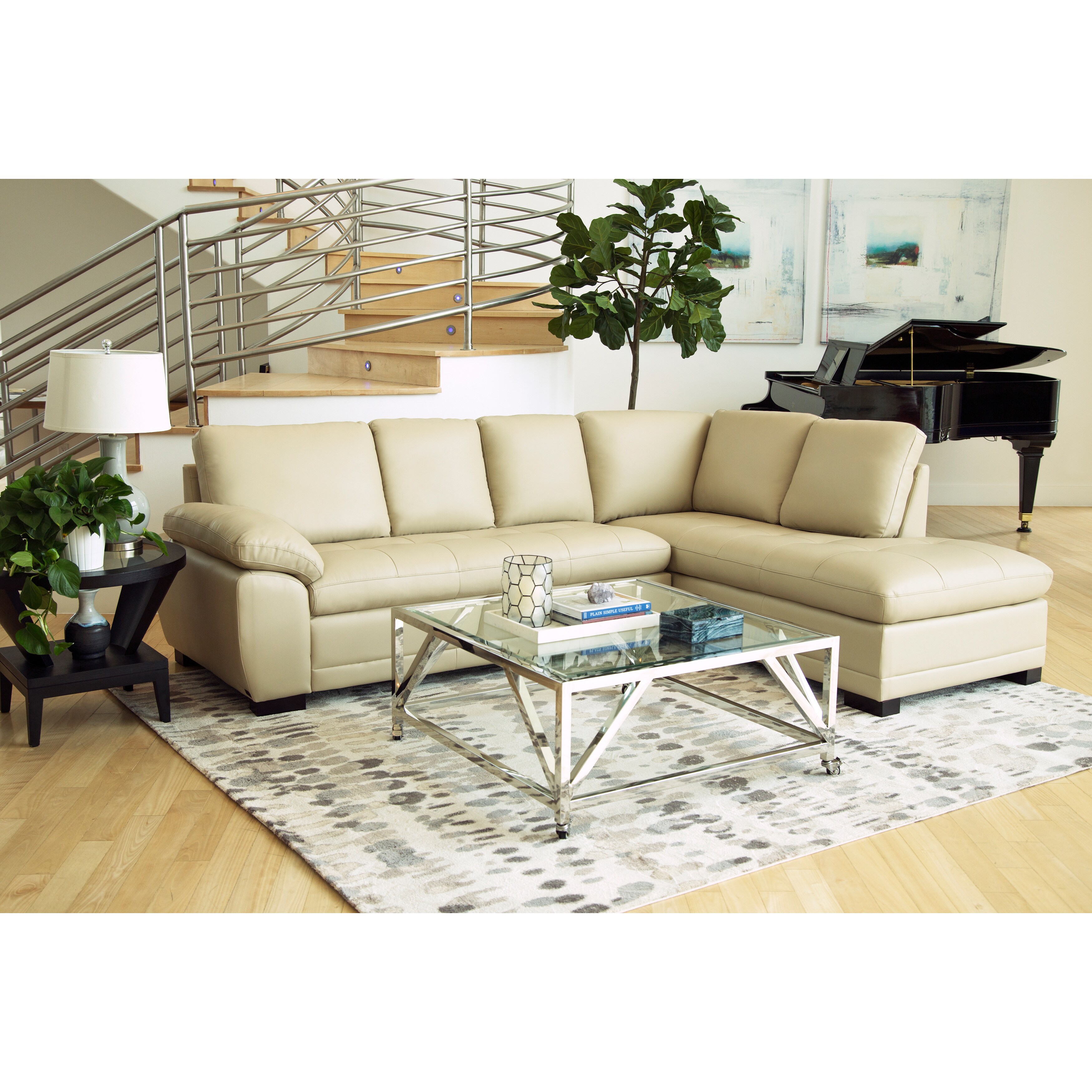 Shop Abbyson Devonshire Leather Tufted Sectional On Sale Free