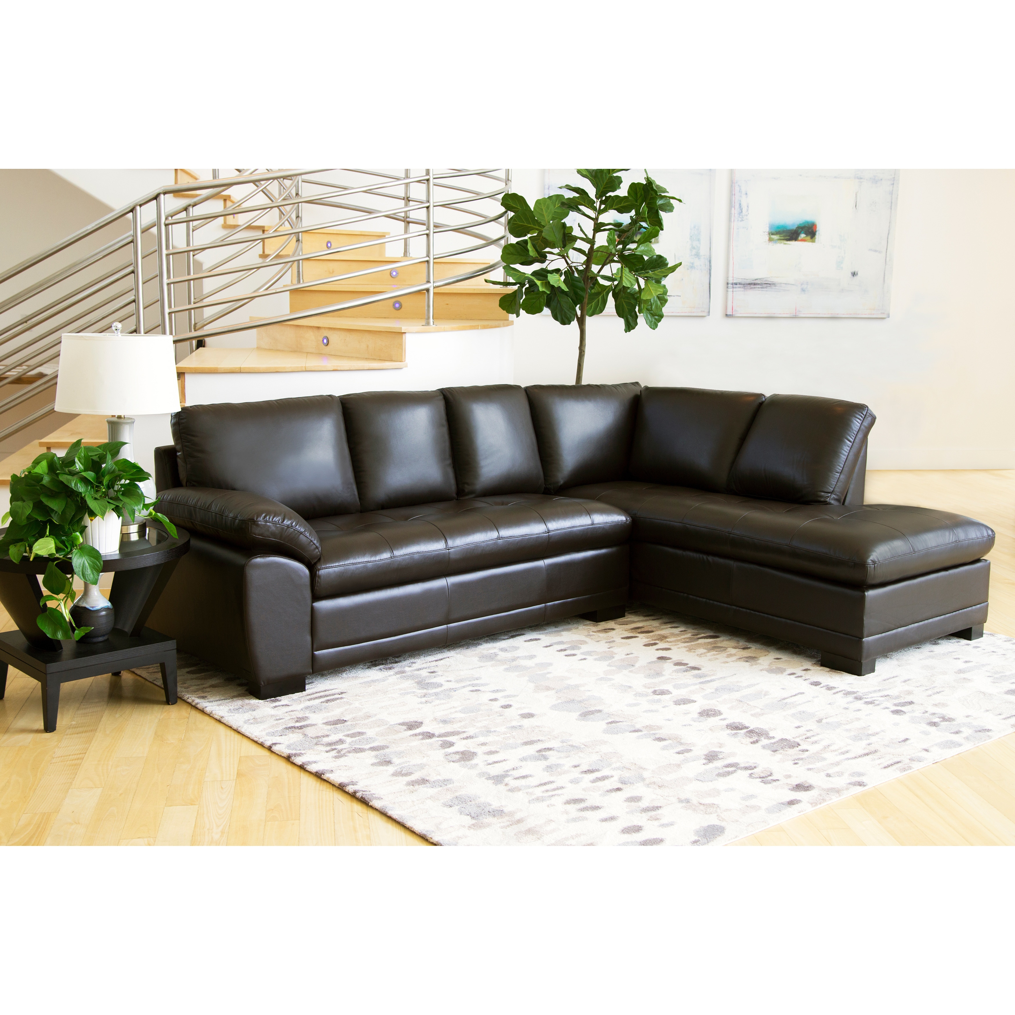 Shop Abbyson Devonshire Leather Tufted Sectional On Sale Free