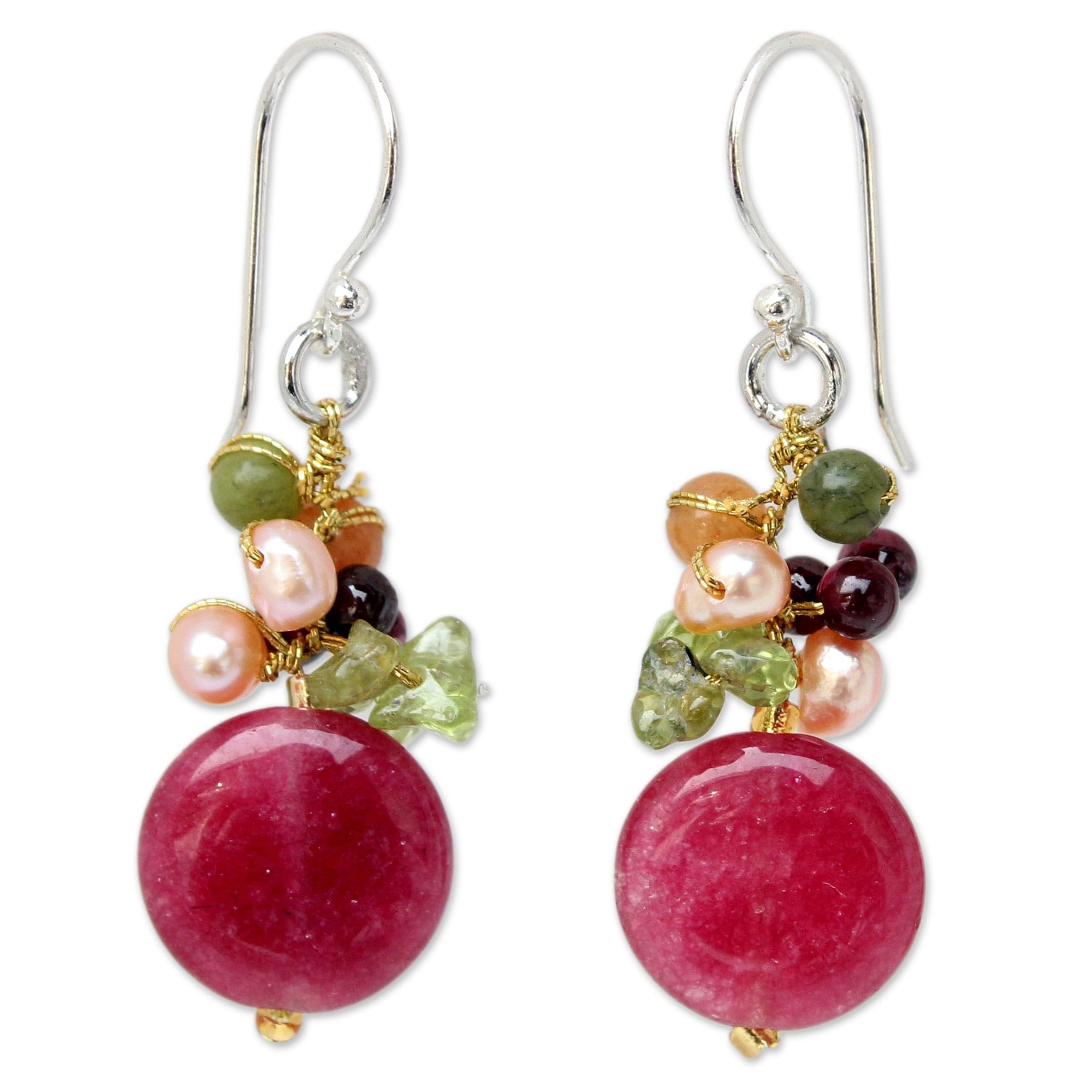 Handmade Sterling Silver Multi Gemstone Freshwater Pearl Dangling Handmade Sterling Silver Multi Gemstone Freshwater Pearl Dangling Style Earrings 4 Mm Thailand Pink Free Shipping On Orders Over 45