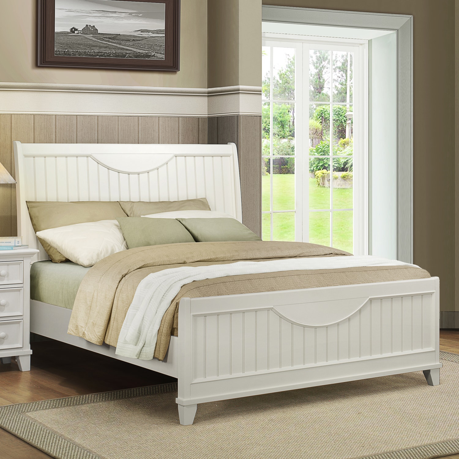 Tribecca Home Alderson Cottage White Beadboard Crescent Shaped Tribecca Home Alderson Cottage White Beadboard Crescent Shaped Queen Size Bed
