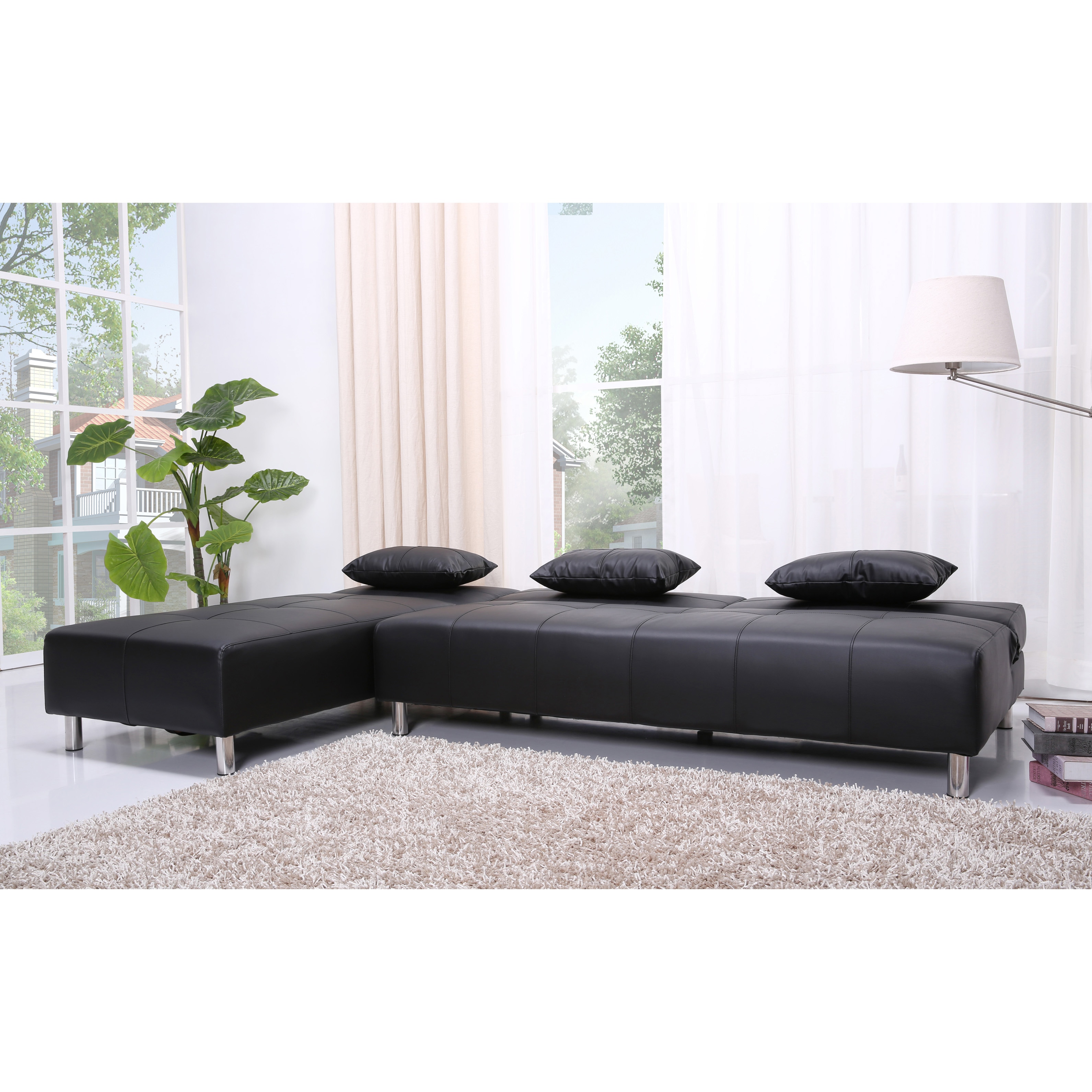Atlanta Black Faux Leather Convertible Sectional Sofa Bed Atlanta Black Faux Leather Convertible Sectional Sofa Bed Free Shipping Today 6836293
