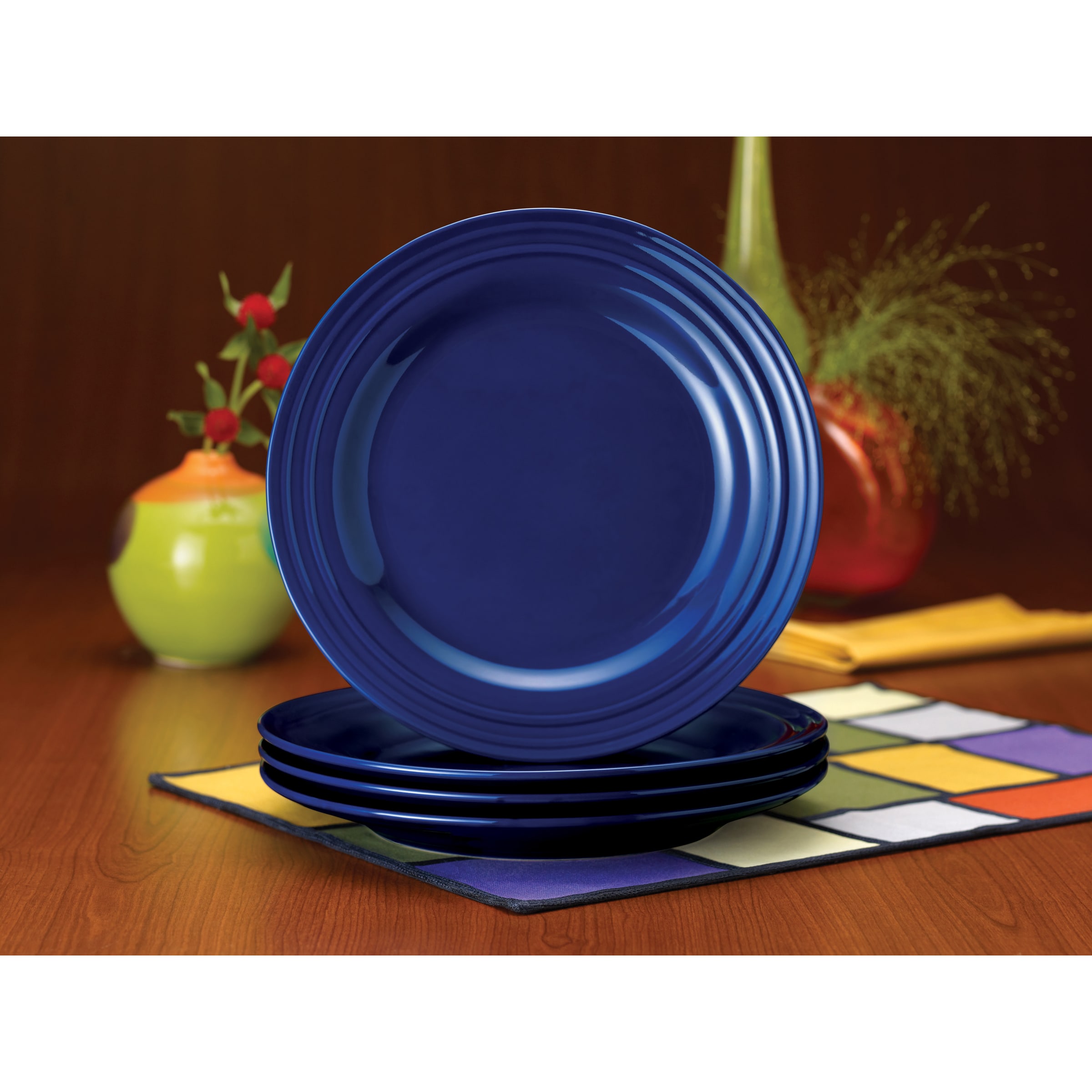 Shop Rachael Ray Double Ridge 11-inch Blue Dinner Plates (Set of 4 ... Shop Rachael Ray Double Ridge 11-inch Blue Dinner Plates (Set of 4 ...