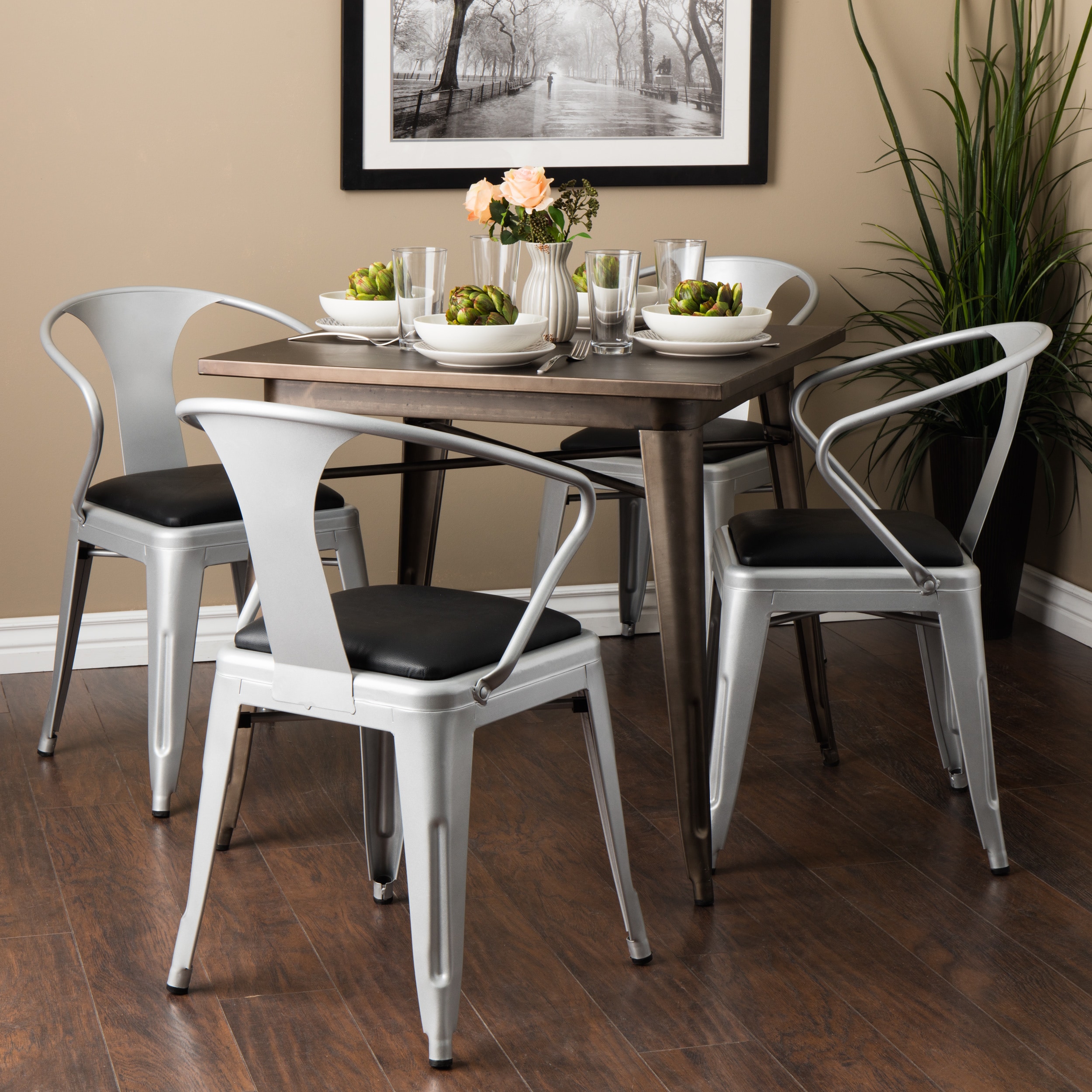 Padded Silver Tabouret Stacking Chairs Set of 4 Free Shipping