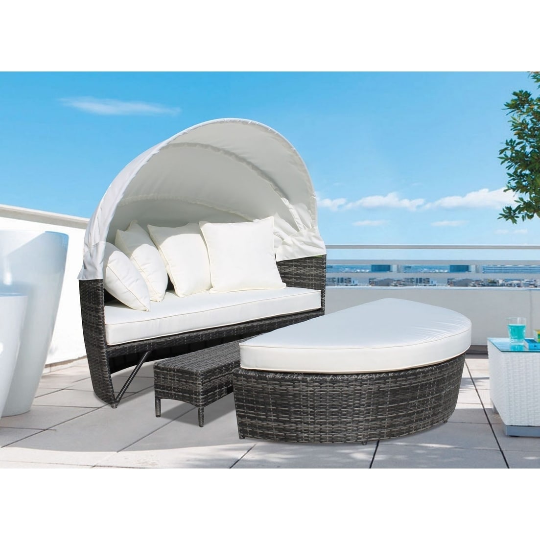 Outdoor Canopy Brown Wicker Daybed With Cushions Sogno Deluxe Outdoor Canopy Brown Wicker Daybed With Cushions Sogno Deluxe On Free Shipping Today 7725359