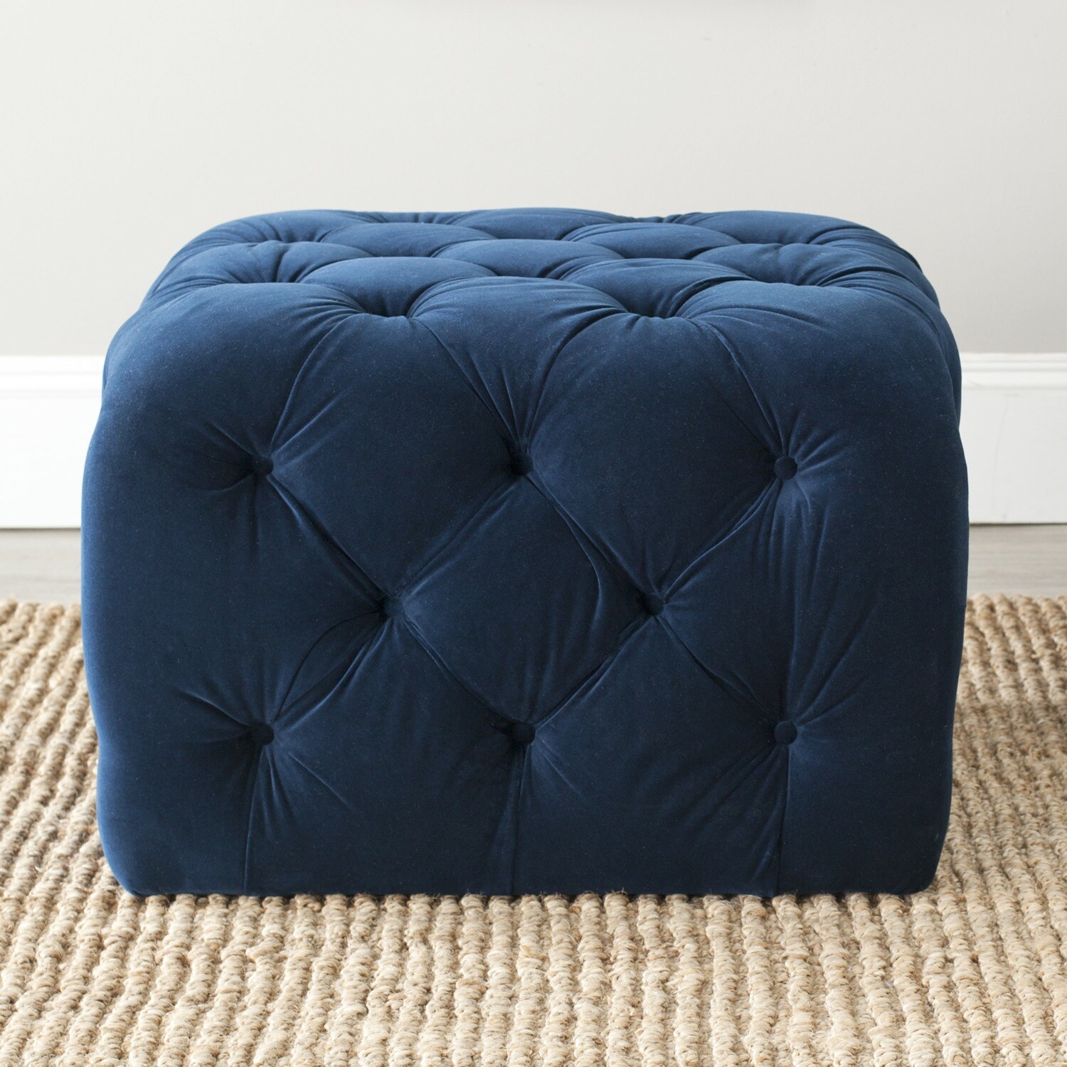 Shop safavieh kenan navy blue ottoman free shipping today overstock com 7827843