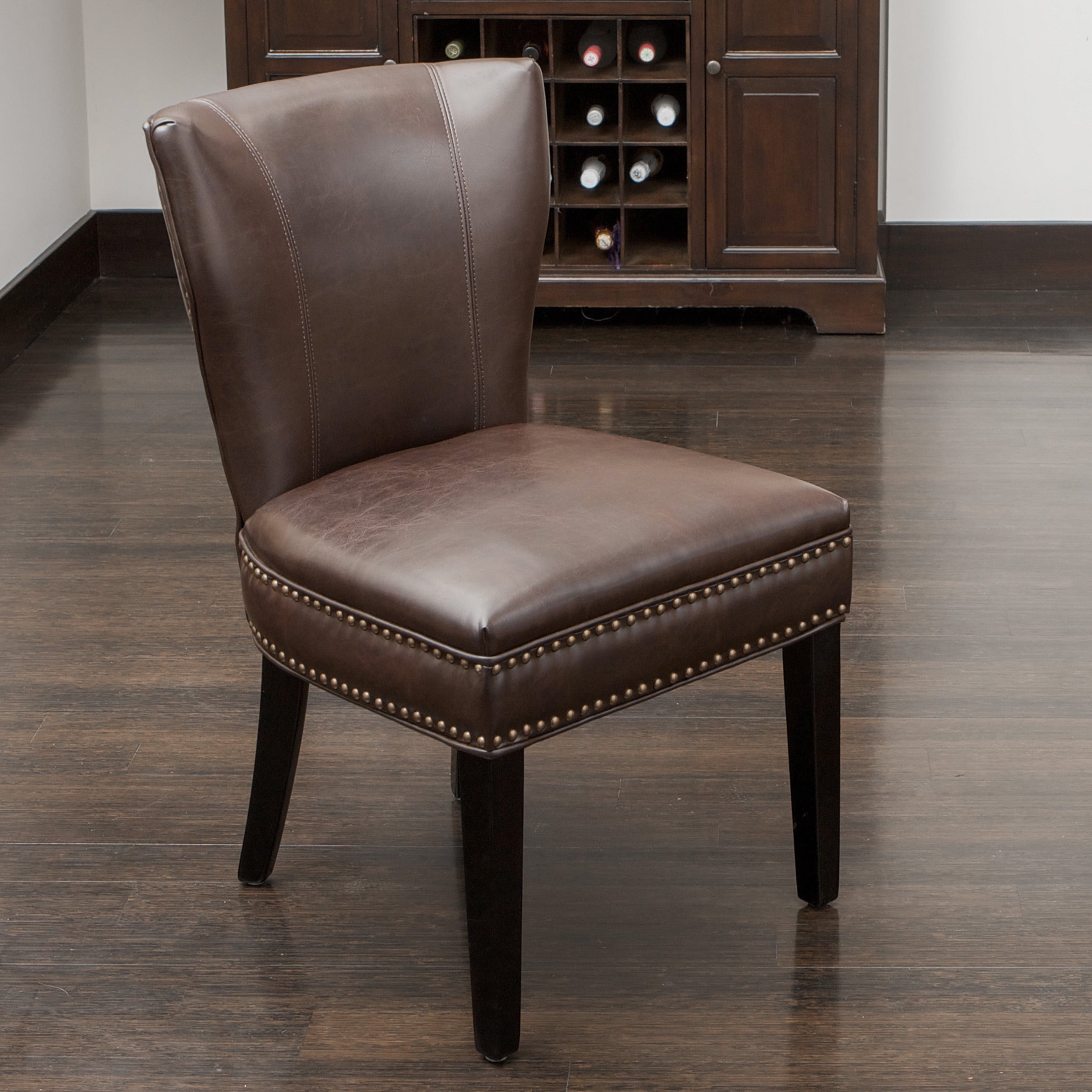 Shop Jackie Brown Leather Accent Dining Chair By Christopher Knight