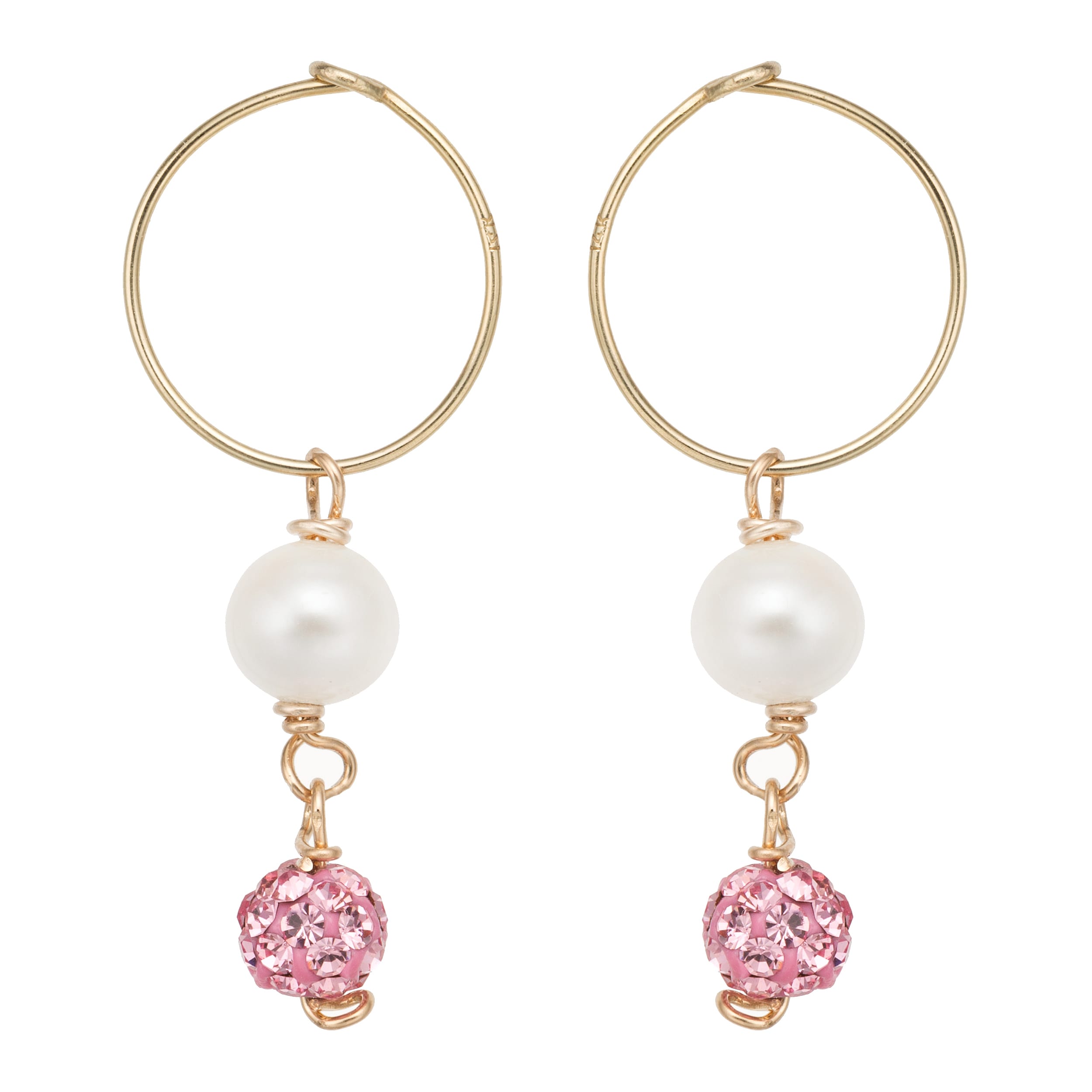 Pearlyta 14k Gold Freshwater Pearl And Pink Crystal Hoop Pearlyta 14k Gold Freshwater Pearl And Pink Crystal Hoop Earrings With Gift Box 5 6 Mm On Free Shipping Orders Over 45