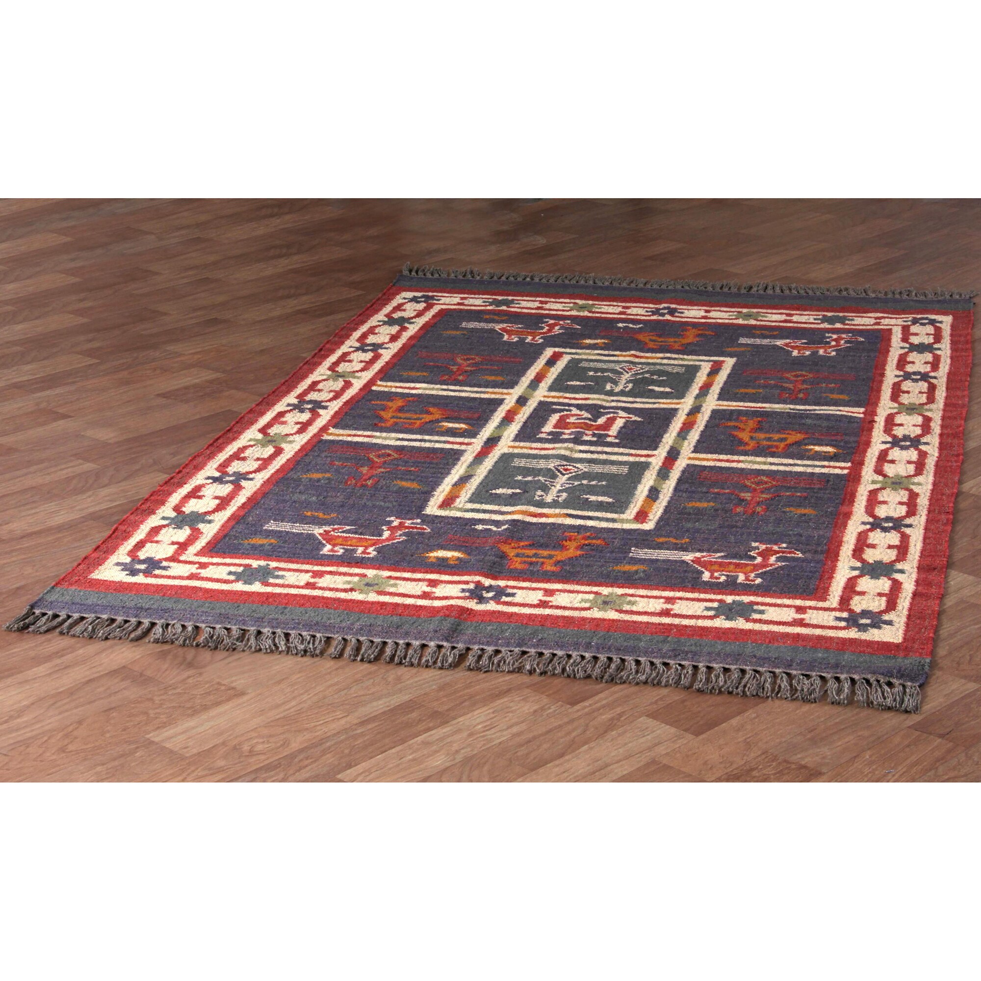 Shop Hand Woven Blue Tribal Print Wool And Jute Rug 8 X 10 8