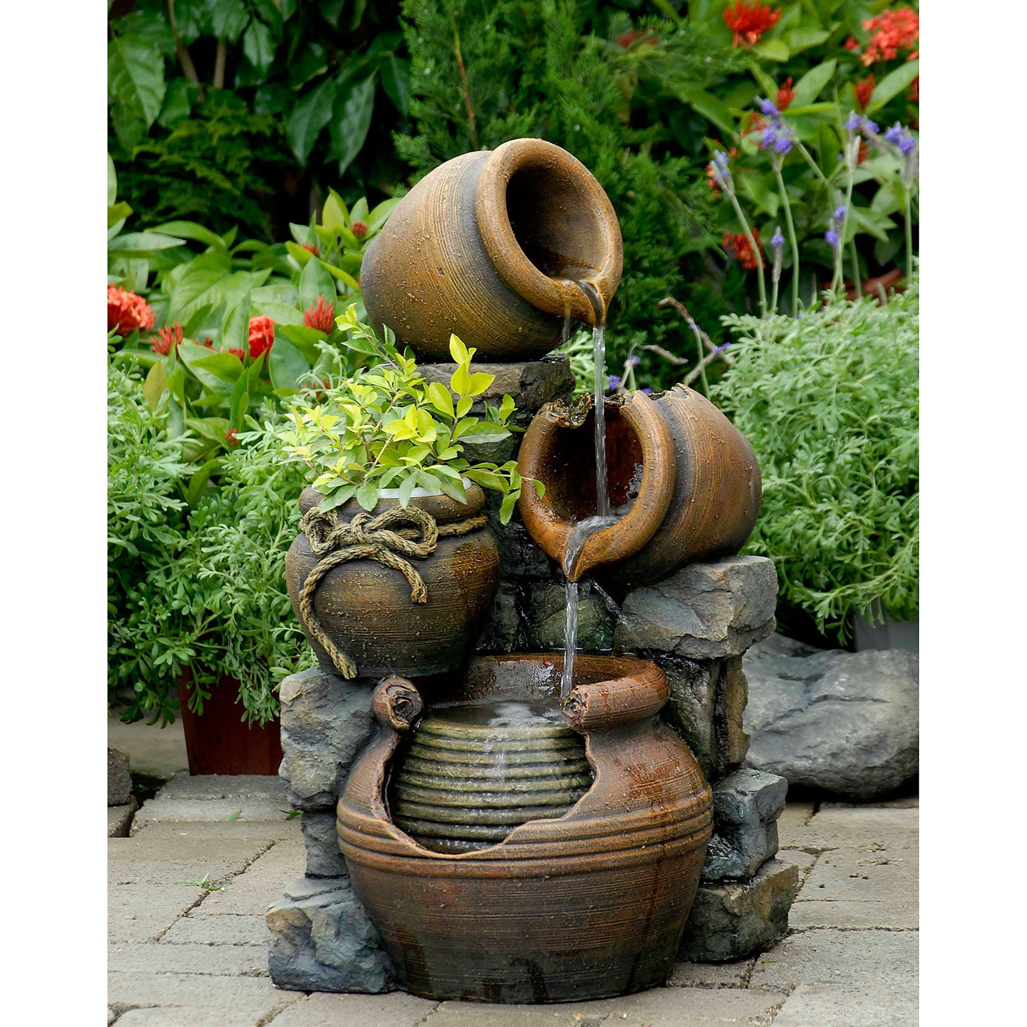 Shop Multi Pots With Flower Pot Outdoor Water Fountain On Sale