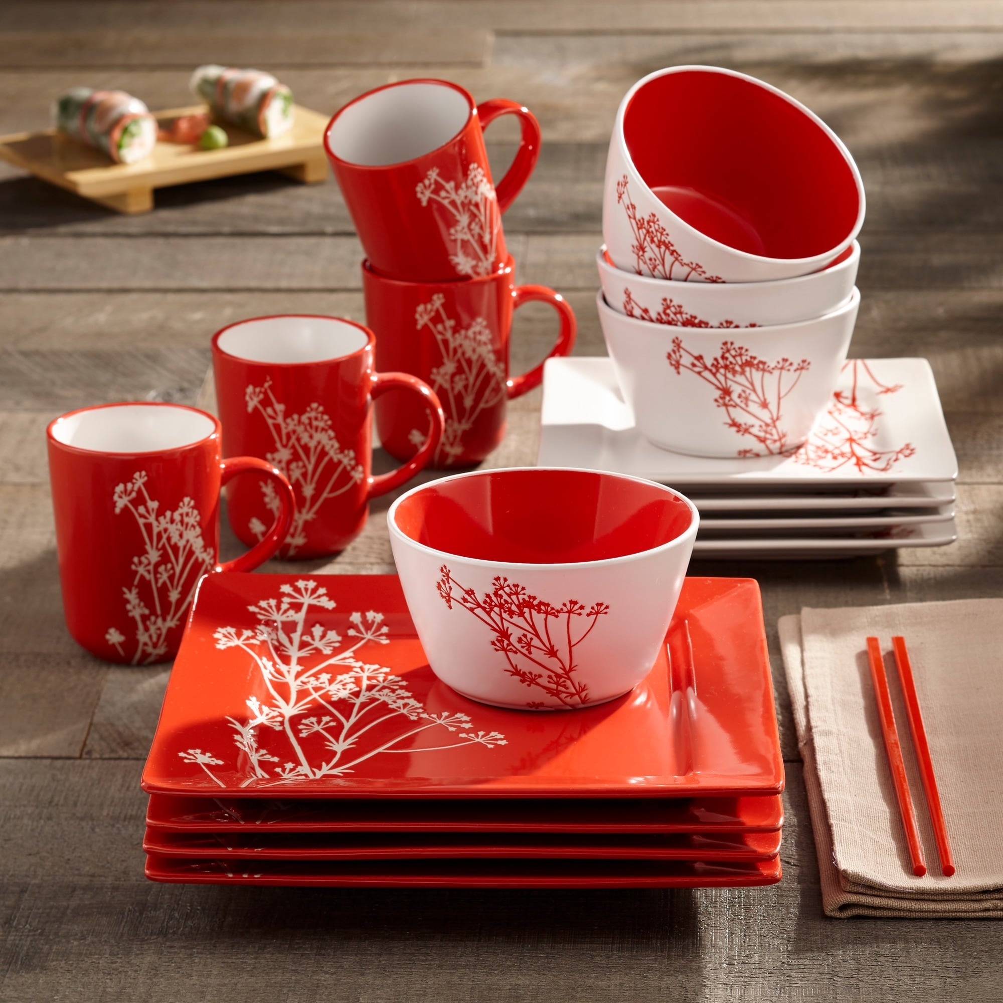 Shop American Atelier Blossom Branch Red 16-piece Dinner Set - On ... Shop American Atelier Blossom Branch Red 16-piece Dinner Set - On ...