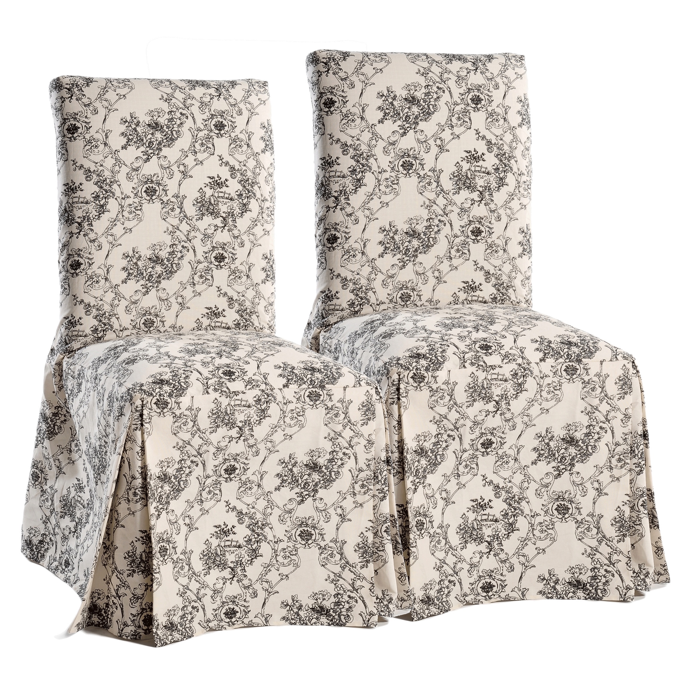 Black on Beige Classic Slipcovers TO50DRCLONG Toile Dining Chair Slipcovers Set of 2