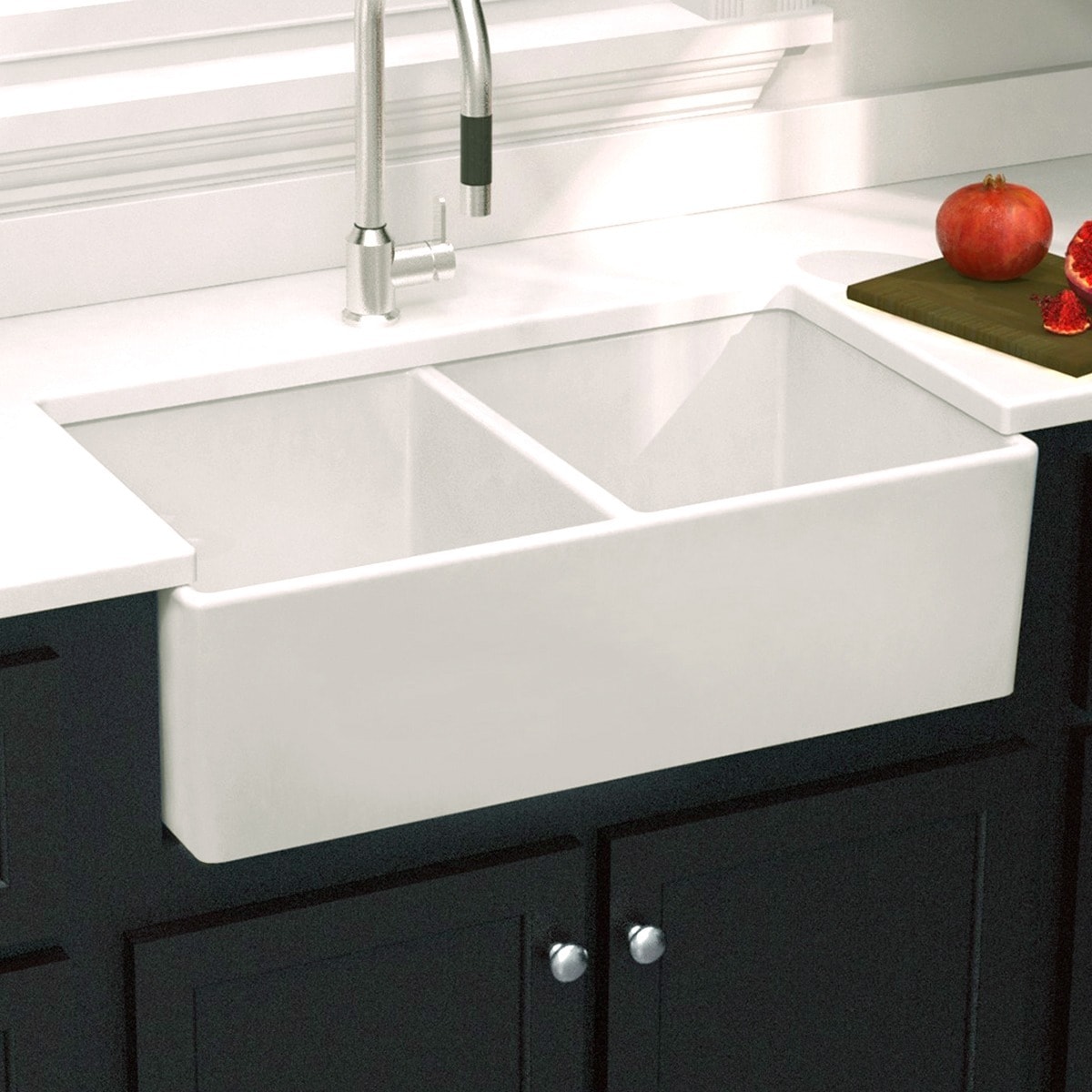 shop highpoint collection double bowl fireclay farmhouse sink 33 x 18 x 10 free shipping today overstockcom 8408348 - Double Farmhouse Sink shop highpoint collection double bowl fireclay farmhouse sink 33 x 18 x 10 free shipping today overstockcom 8408348 - Double Farmhouse Sink