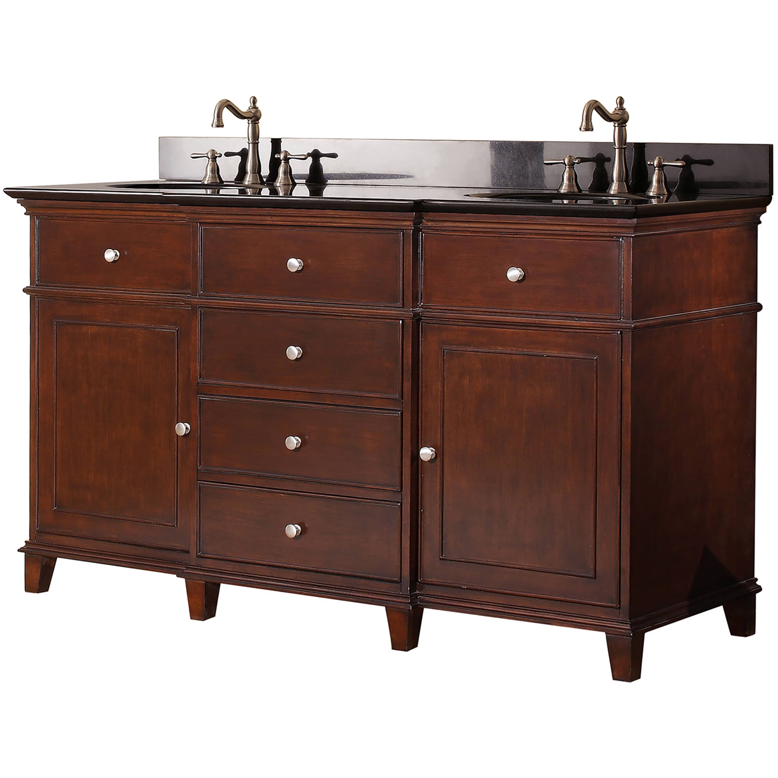 Avanity Windsor 60 Inch Double Vanity In Walnut Finish With Dual Sinks And Top