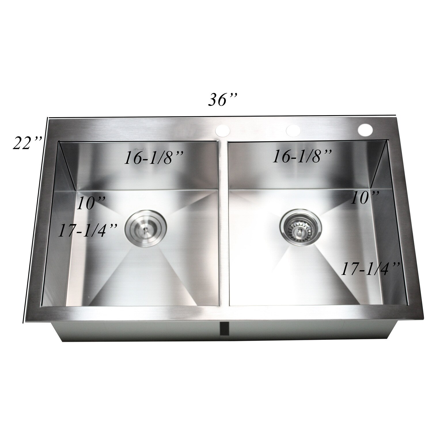 16 Gauge Stainless Steel Topmount Drop In Zero Radius 36 Inch Double Bowl Kitchen Sink