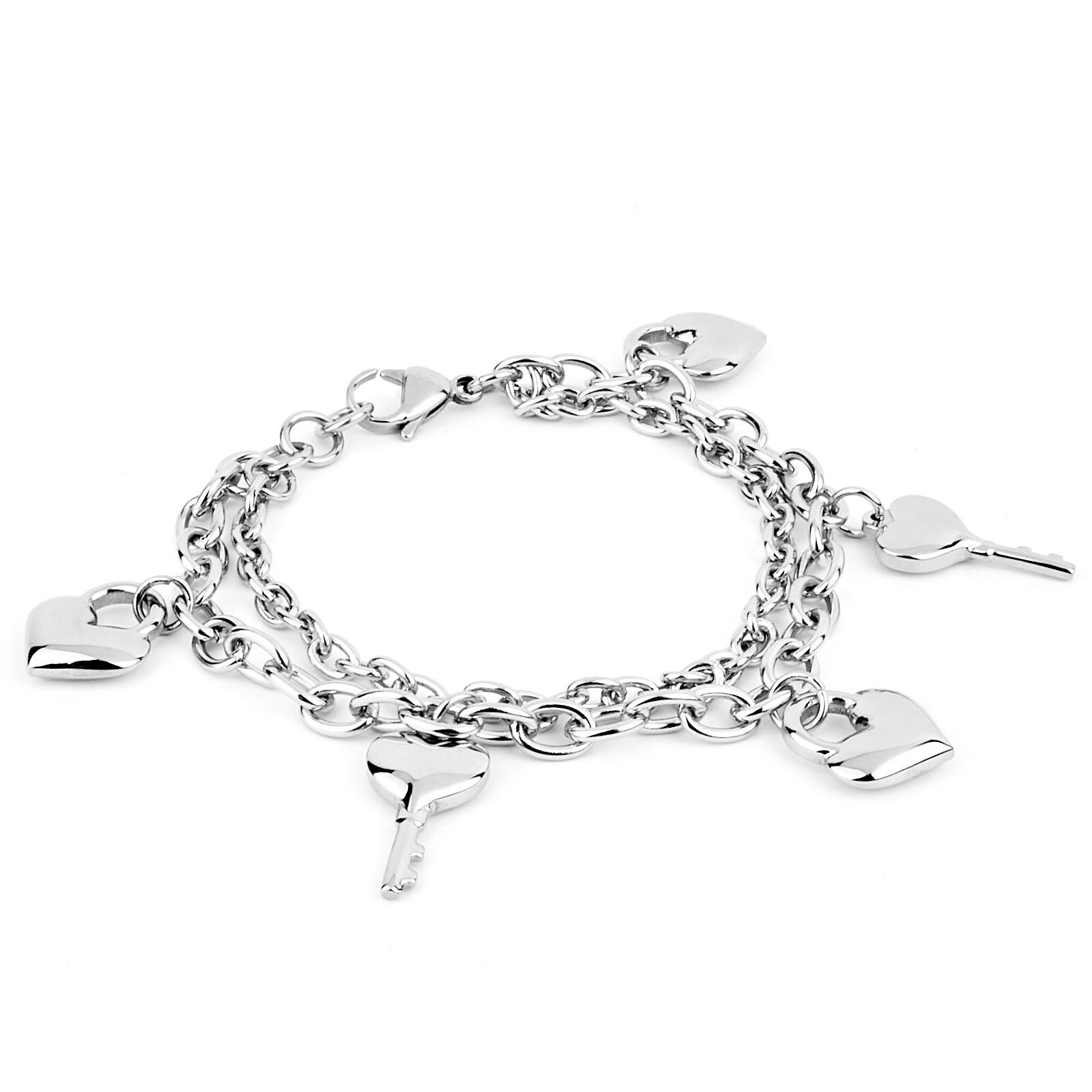 Stainless Steel Double Strand Heart Lock And Key Bracelet Stainless Steel Double Strand Heart Lock And Key Bracelet Free Shipping On Orders Over 45 8569178