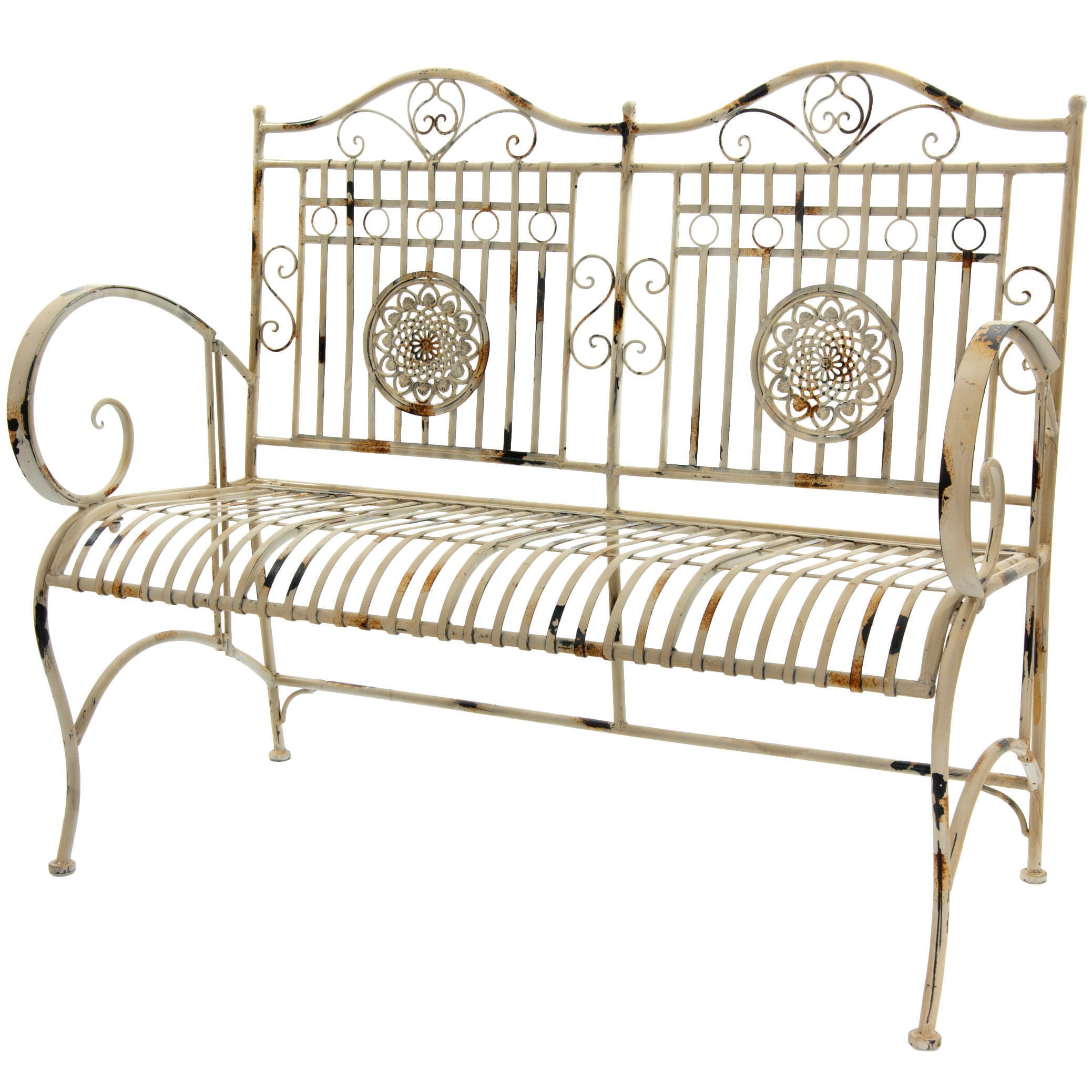 Handmade Distressed White Rustic Metal Garden Bench China Handmade Distressed White Rustic Metal Garden Bench China