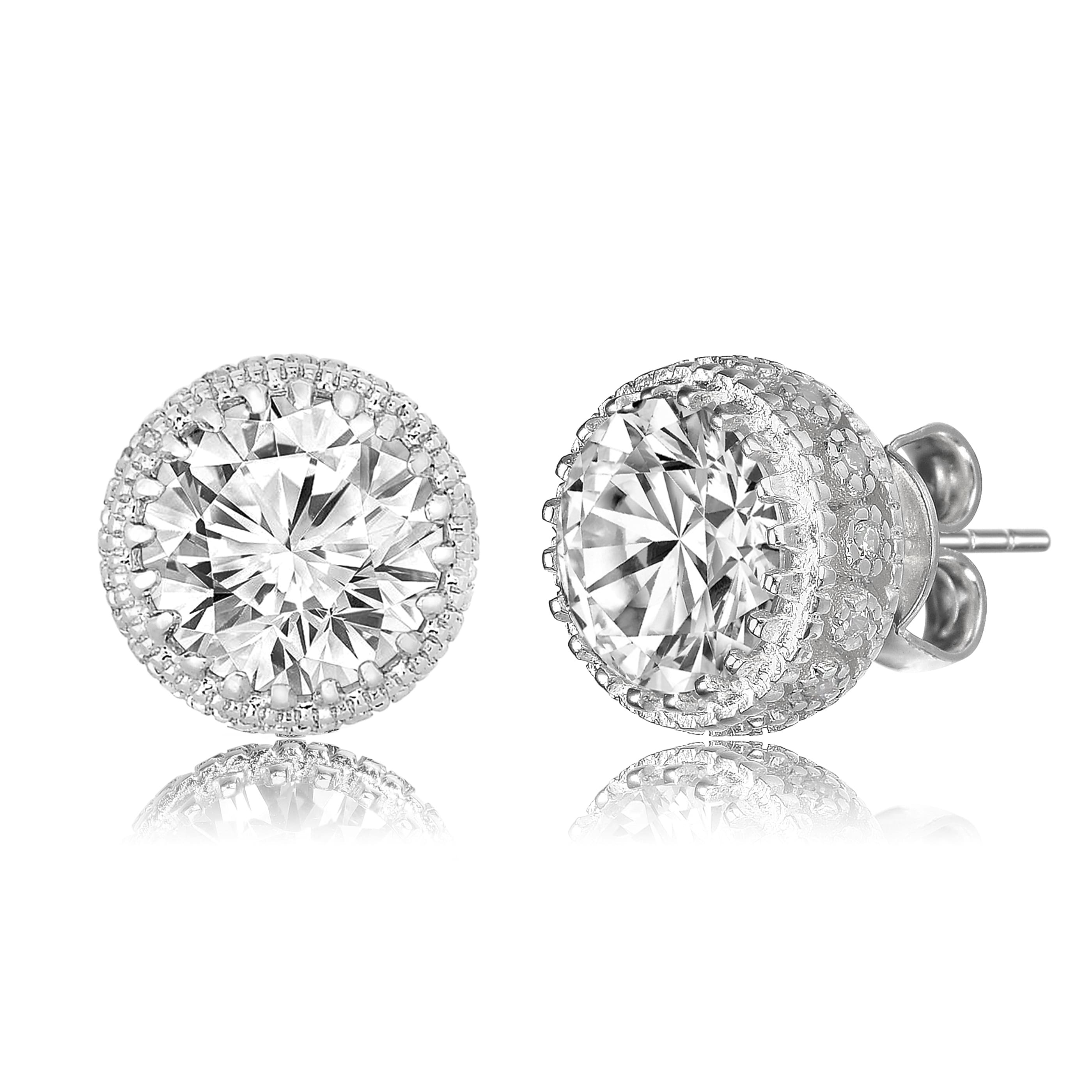 Collette Z Sterling Silver With Rhodium Plated Clear Round Collette Z Sterling Silver With Rhodium Plated Clear Round Cubic Zirconia Stud Earrings On Free Shipping Orders Over 45