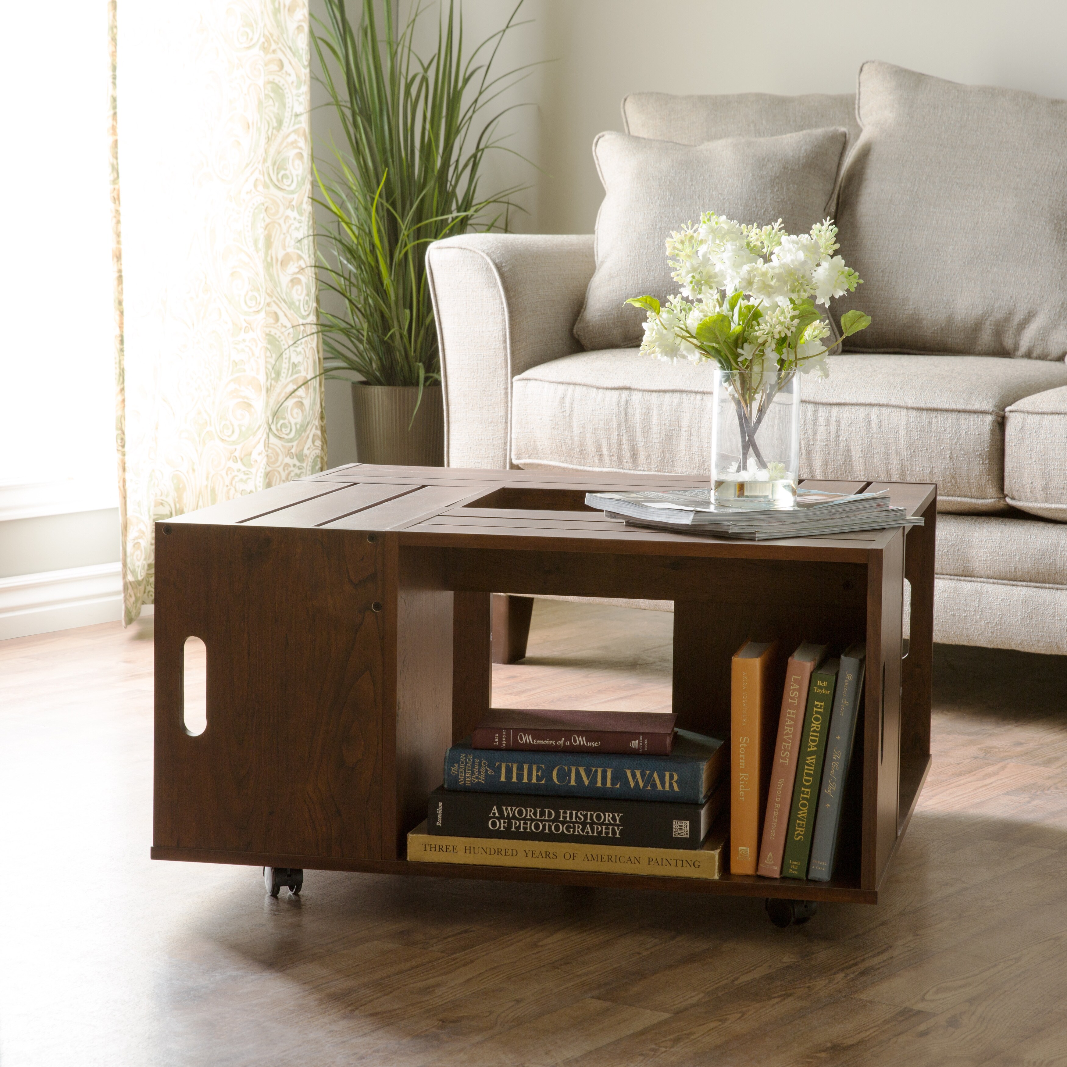 The Gray Barn Epona Crate Square Coffee Table with Open Shelf Free