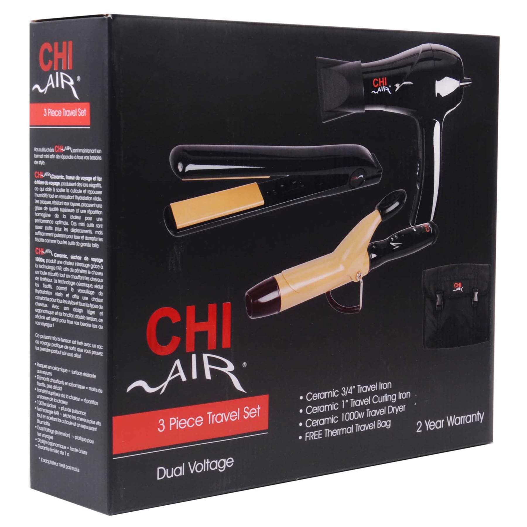 chi tourmaline ceramic 3 piece travel set