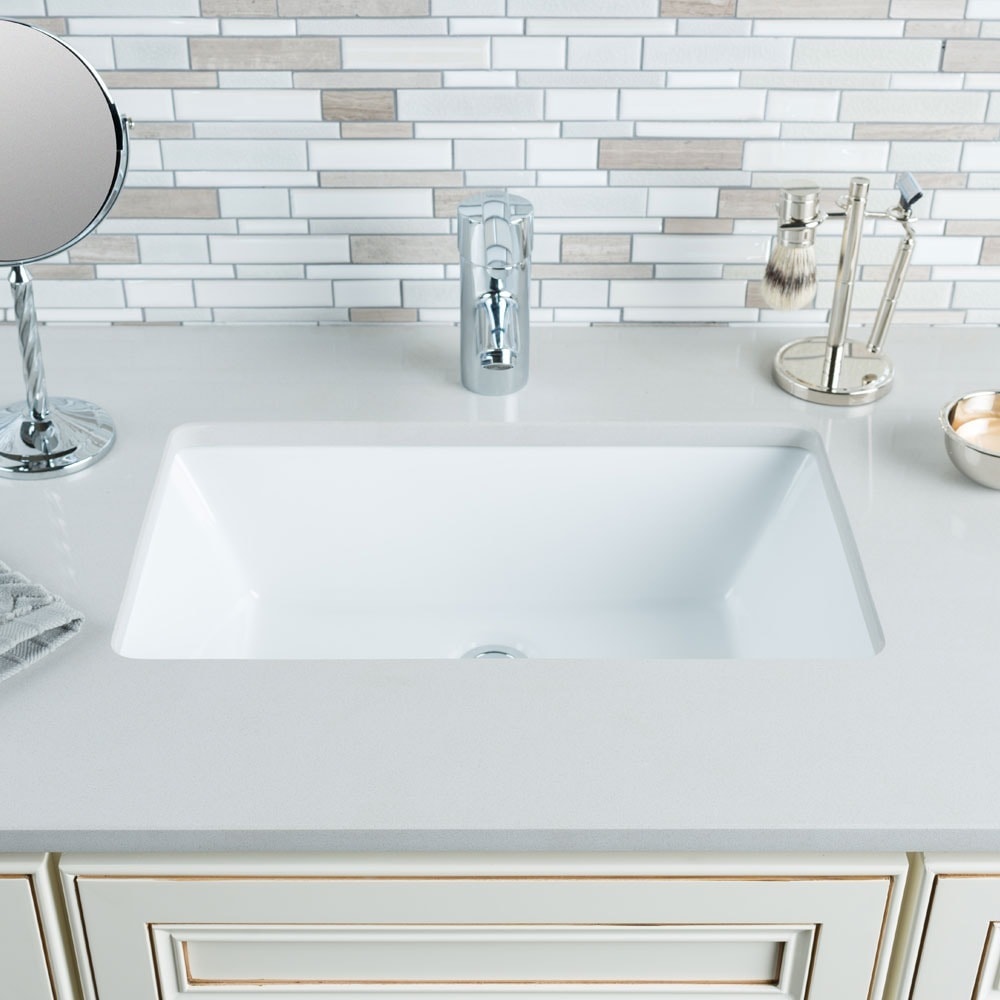 Hahn Ceramic Medium Rectangular Bowl Undermount White Bathroom Sink