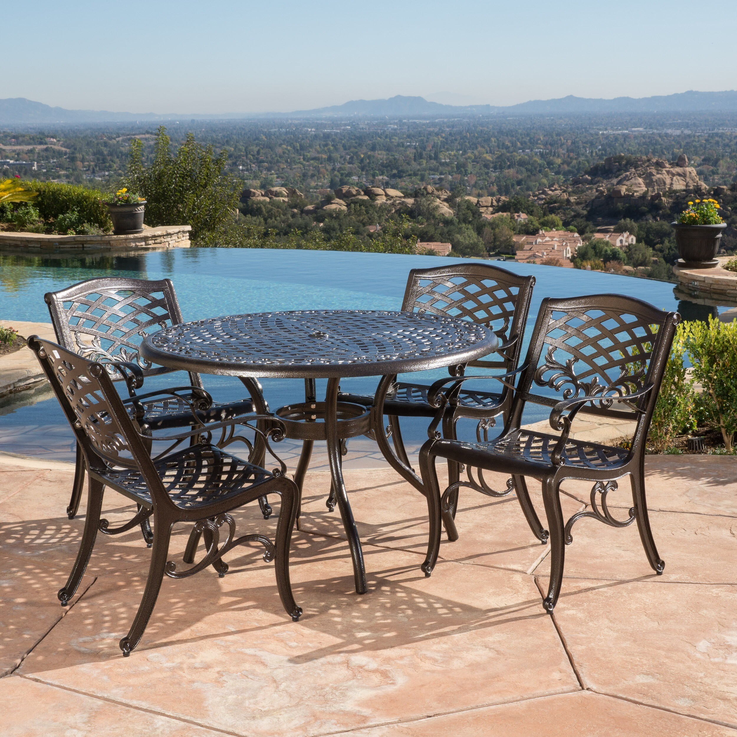 Hallandale Sarasota Cast Aluminum Bronze 5 Piece Outdoor Dining Hallandale Sarasota Cast Aluminum Bronze 5 Piece Outdoor Dining Set By Christopher Knight Home Free Shipping Today 8822020