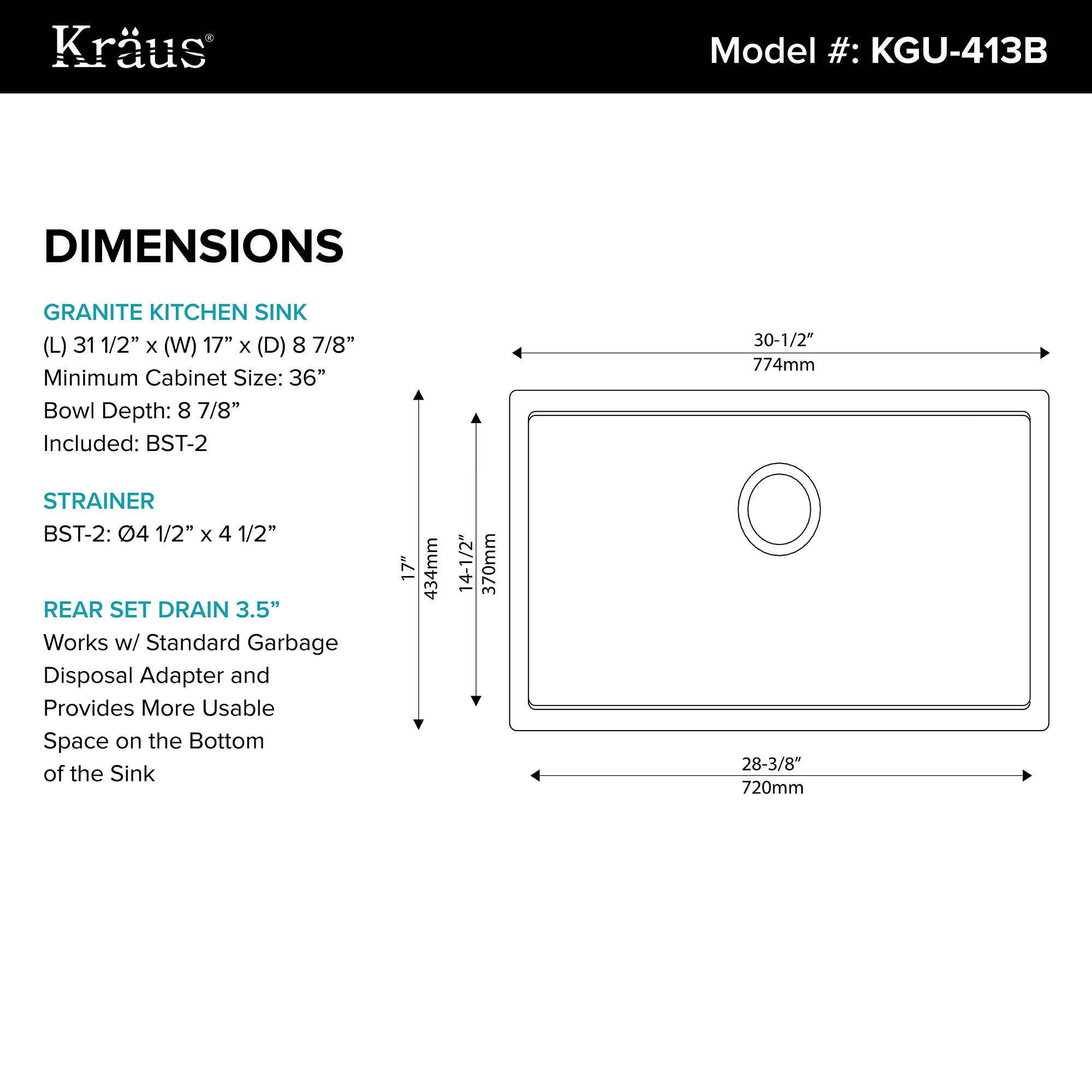 Kraus Kgu 413b Undermount 31 In 1 Bowl Granite Kitchen Sink Kraus Kgu 413b Undermount 31 In 1 Bowl Granite Kitchen Sink Black Onyx Strainer Towel On Free Shipping Today 8844063