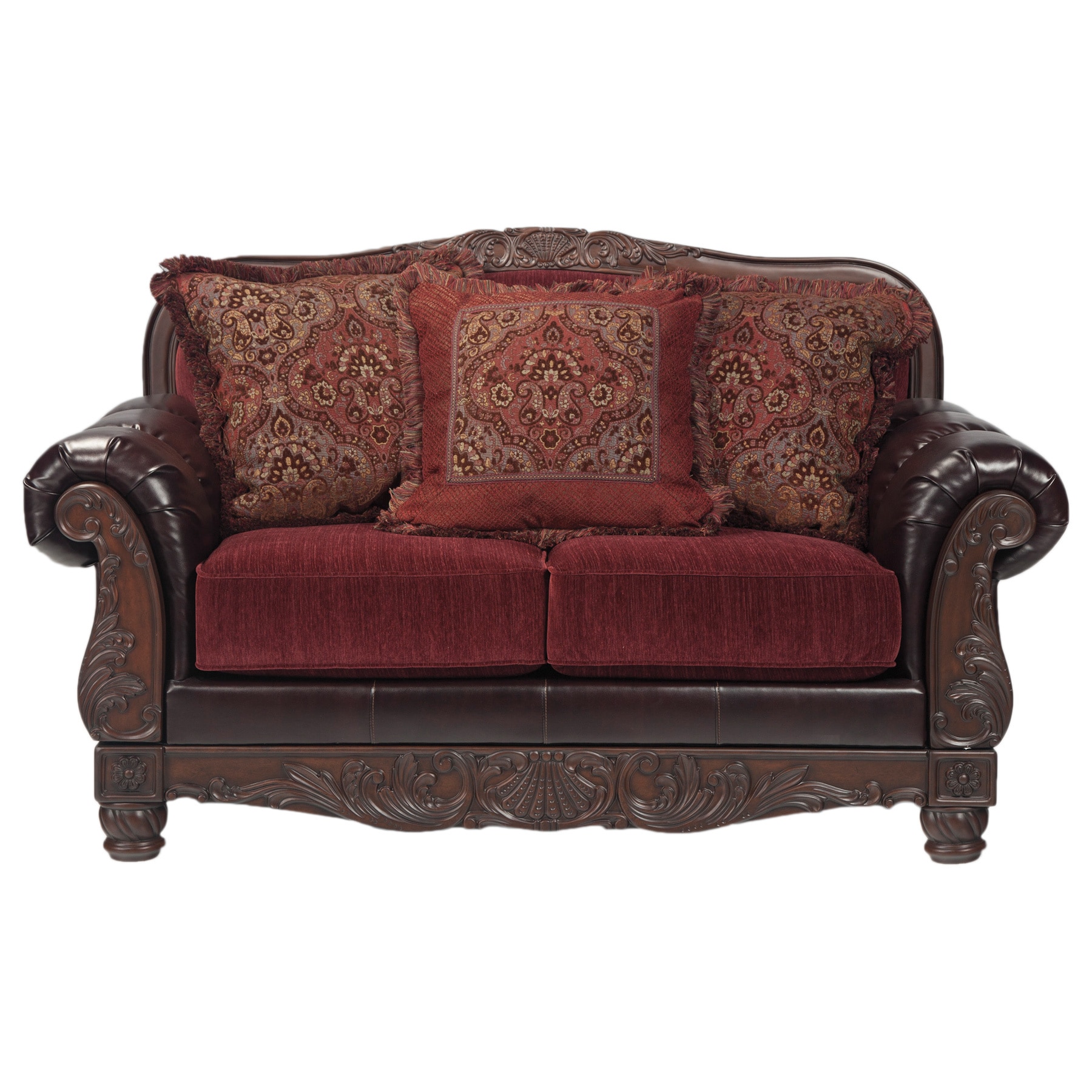 Signature Design By Ashley Weslynn Place Burgundy Loveseat With Signature Design By Ashley Weslynn Place Burgundy Loveseat With Accent Pillows Free Shipping Today 8896181