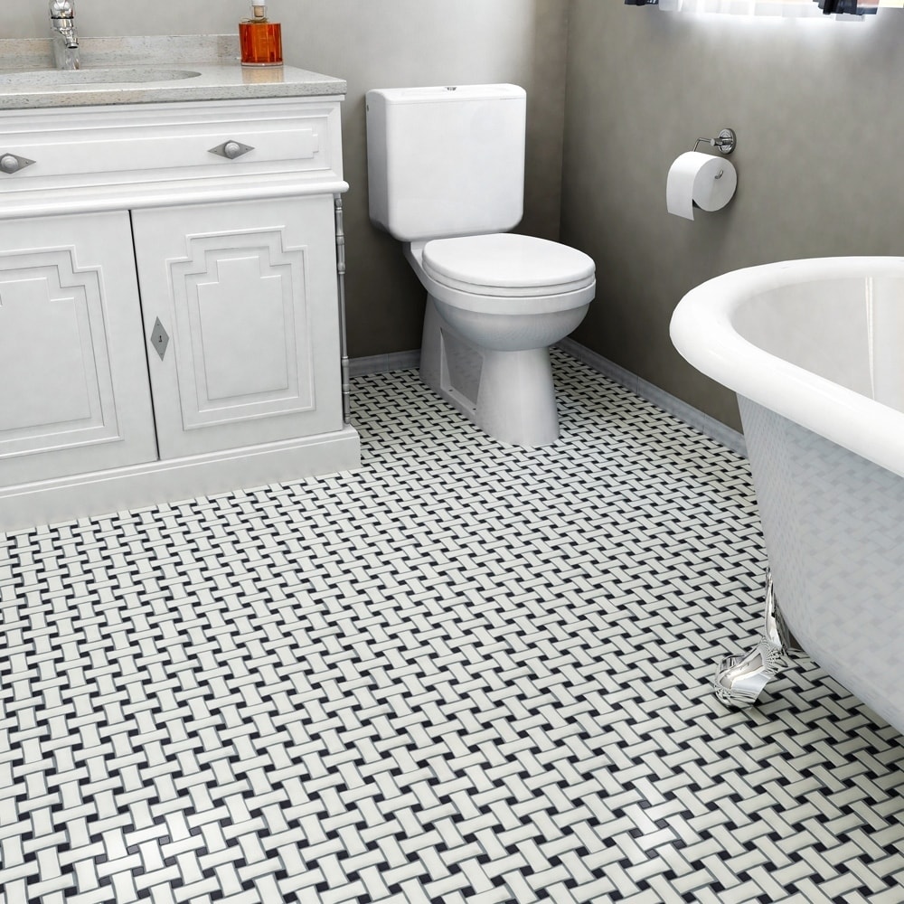 Somertile 10 5x10 5 Inch Victorian Dog Bone Basket Weave White Somertile 10 5x10 5 Inch Victorian Dog Bone Basket Weave White Black Porcelain Mosaic Floor And Wall Tile Tiles 7 84 Sqft