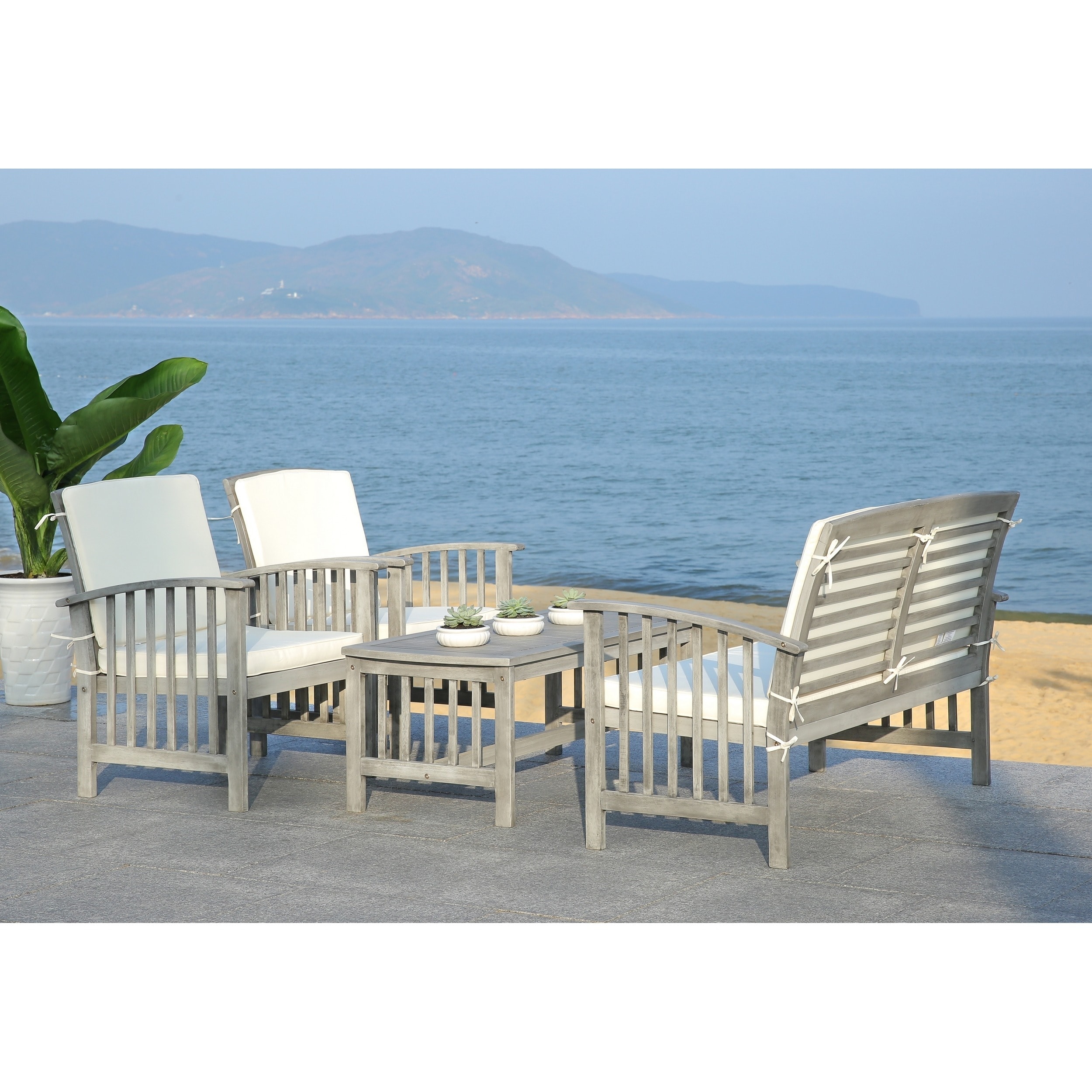 Shop Safavieh Rocklin Grey Wash Acacia Wood 4 Piece Outdoor