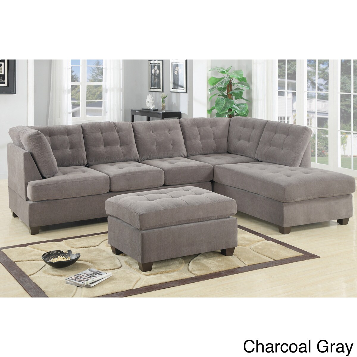 Shop Odessa Waffle Suede Reversible Sectional Sofa with Ottoman ...