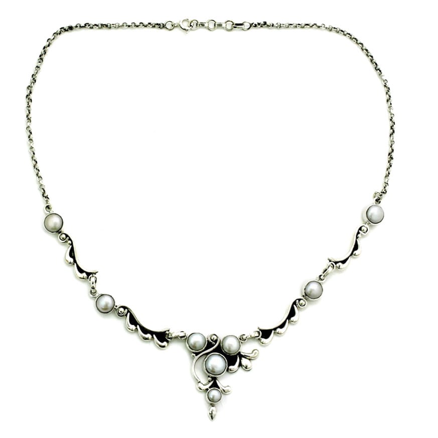 18-Inch Rhodium Plated Necklace with 4mm Topaz Birthstone Beads and Sterling Silver Saint Paula Charm.