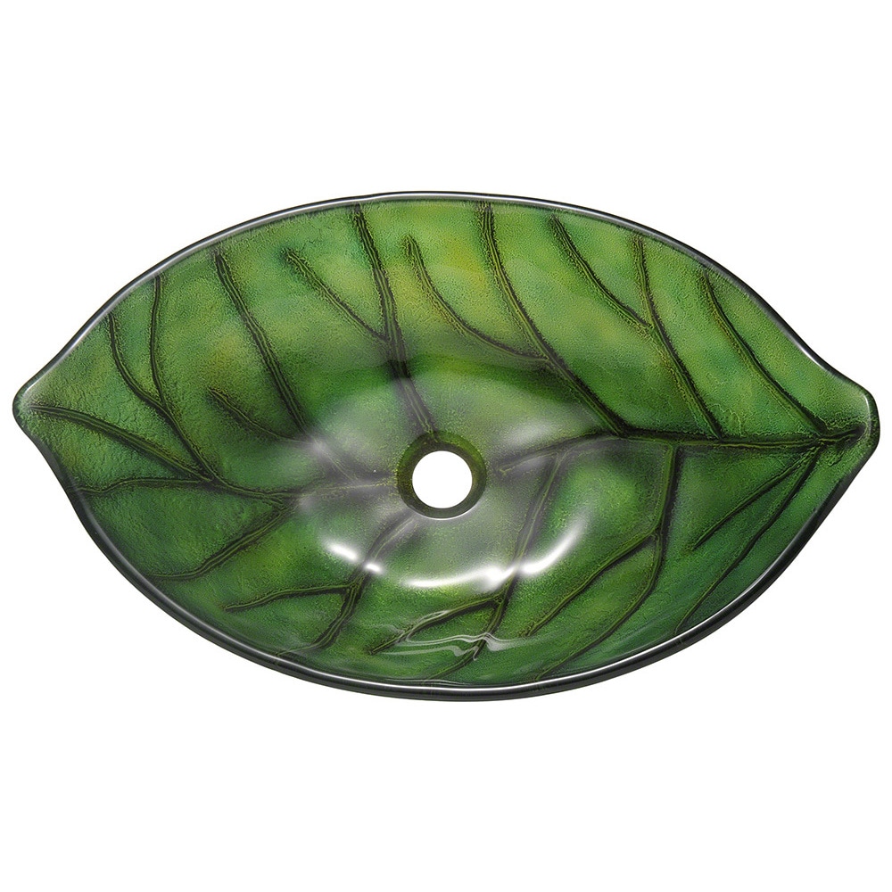 Polaris Sinks Green Colored Glass Leaf Vessel Sink