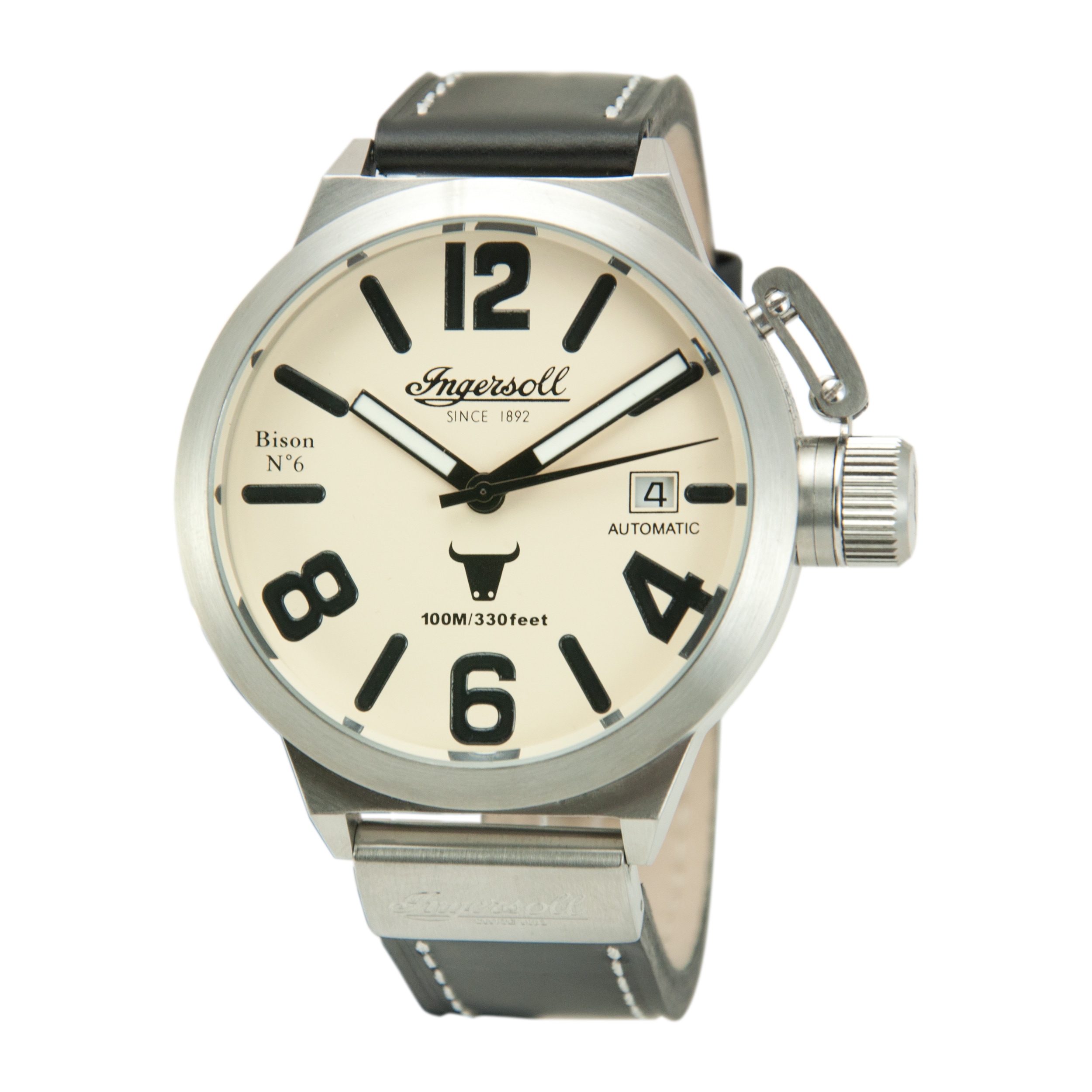 Shop Ingersoll Men's 'Bison No. 6' Black Leather Watch - Free Shipping Today - Overstock.com - 9117729