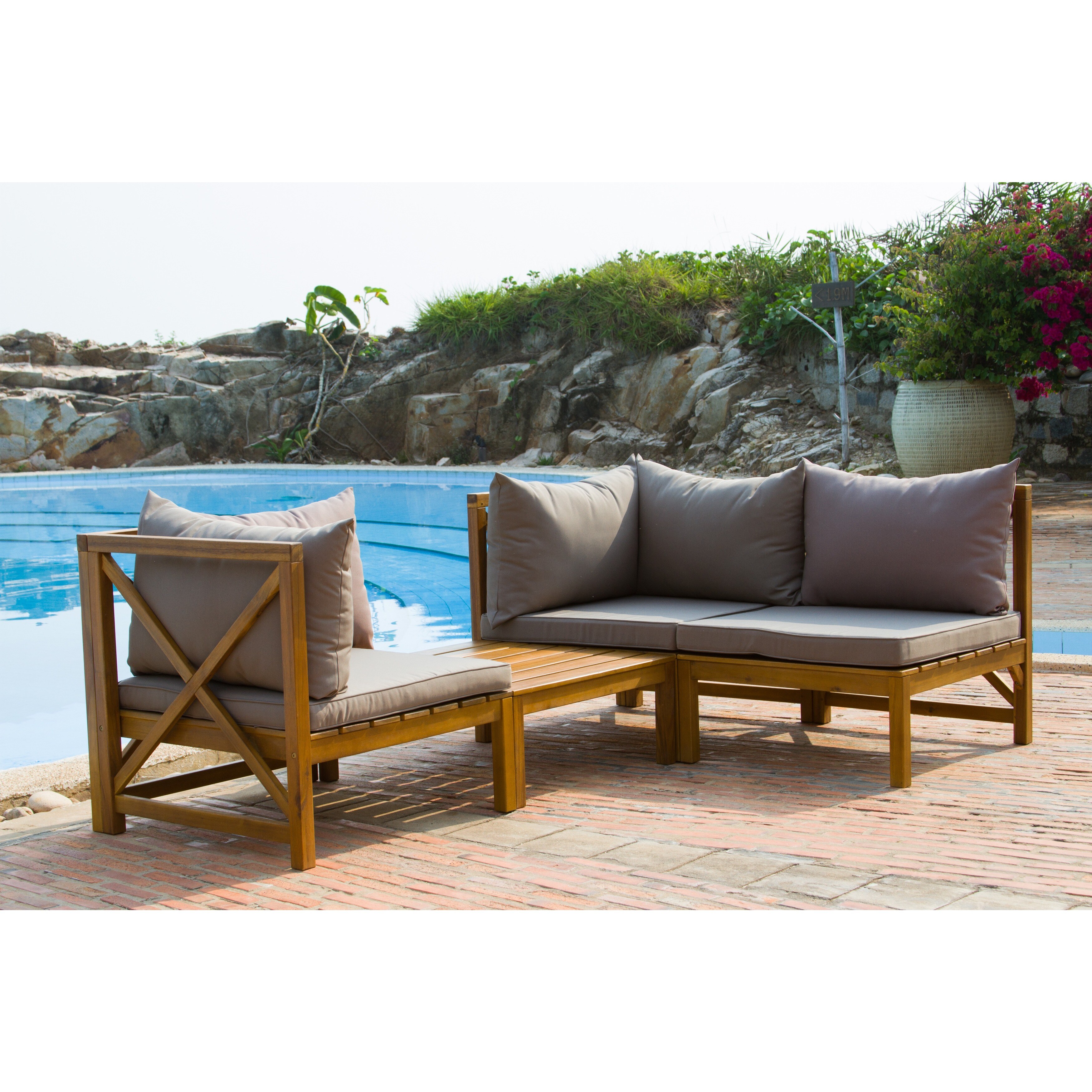 Shop Safavieh Outdoor Living Lynwood Brown Acacia Wood 4 Piece Taupe