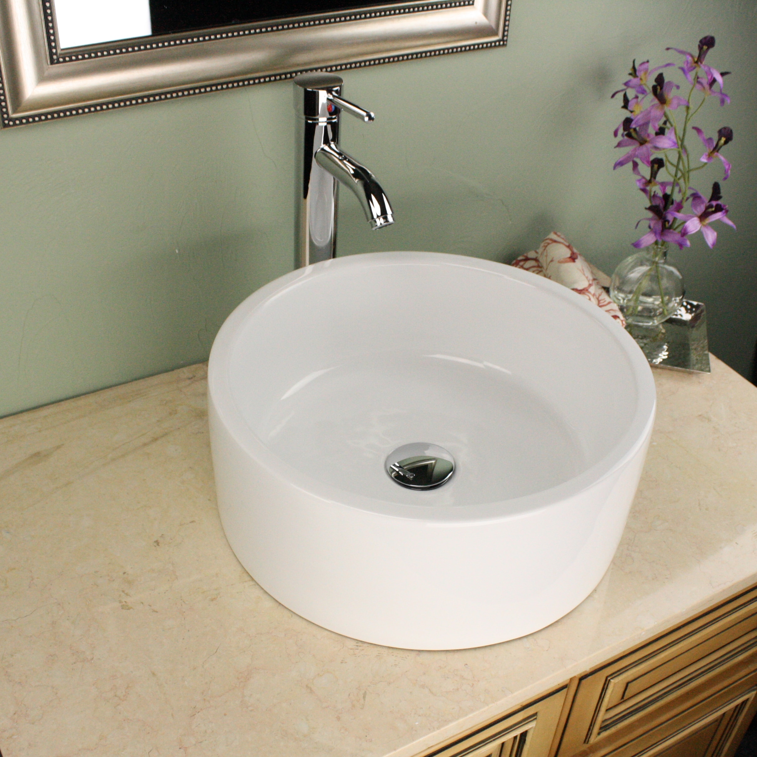 Highpoint Collection 16 Inch Round White Vessel Sink With Faucet