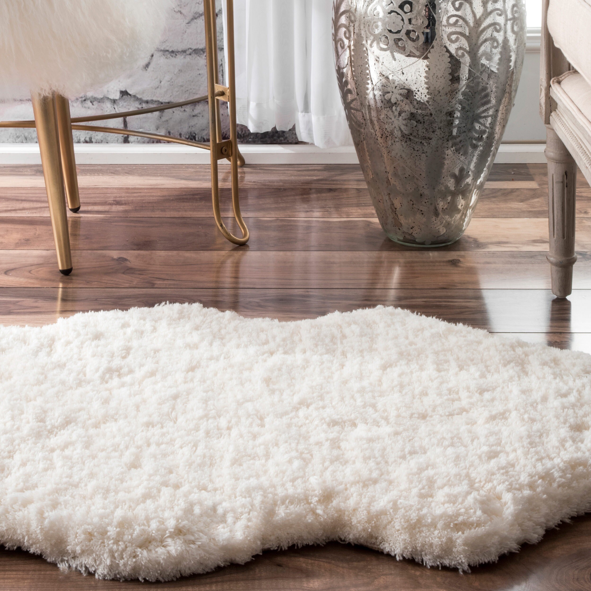 Shop NuLOOM Handmade Double Pelt White Faux Sheepskin Shag Rug 2