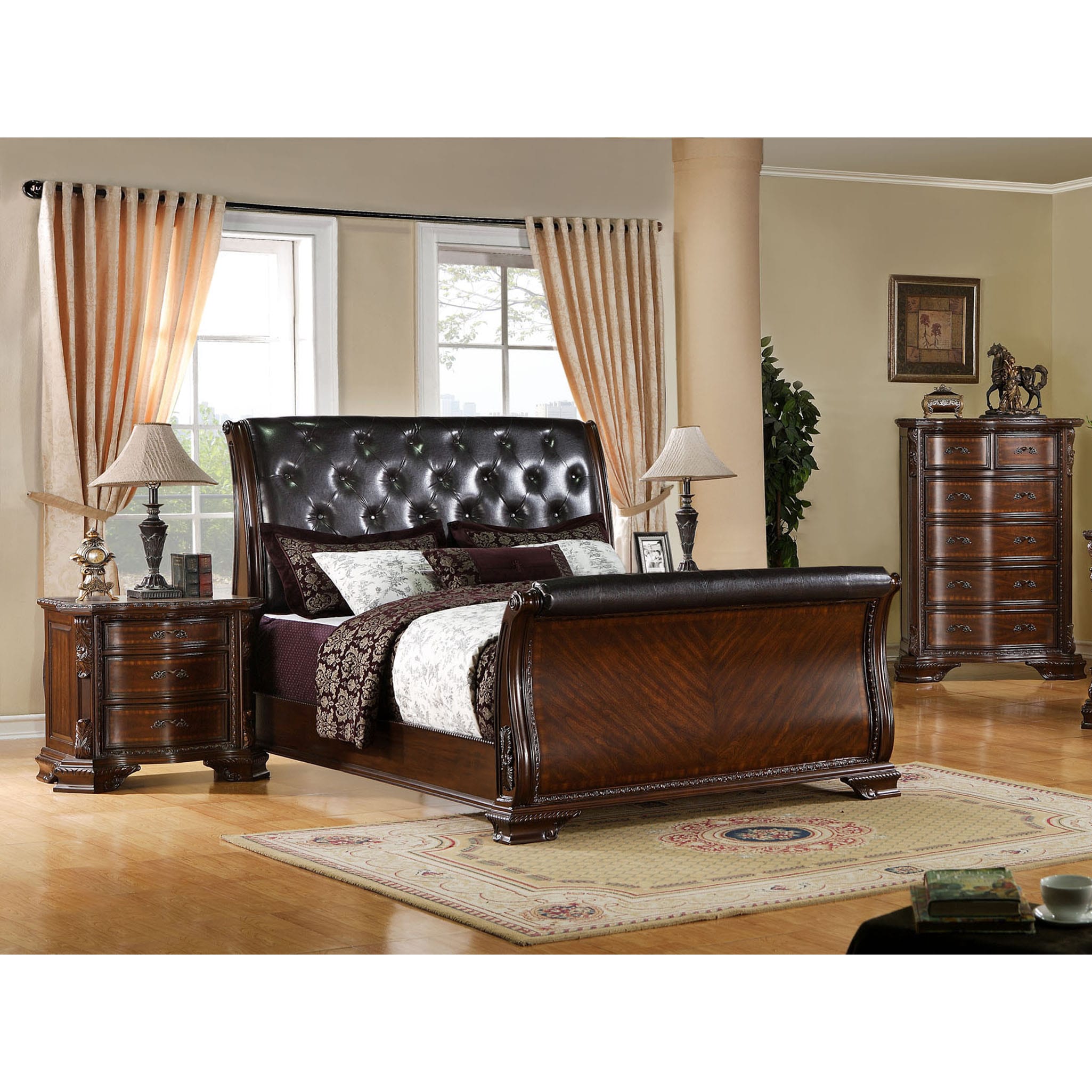 Furniture Of America Luxury Brown Cherry Leatherette Baroque Furniture Of America Luxury Brown Cherry Leatherette Baroque Style Sleigh Bed Free Shipping Today 9216408