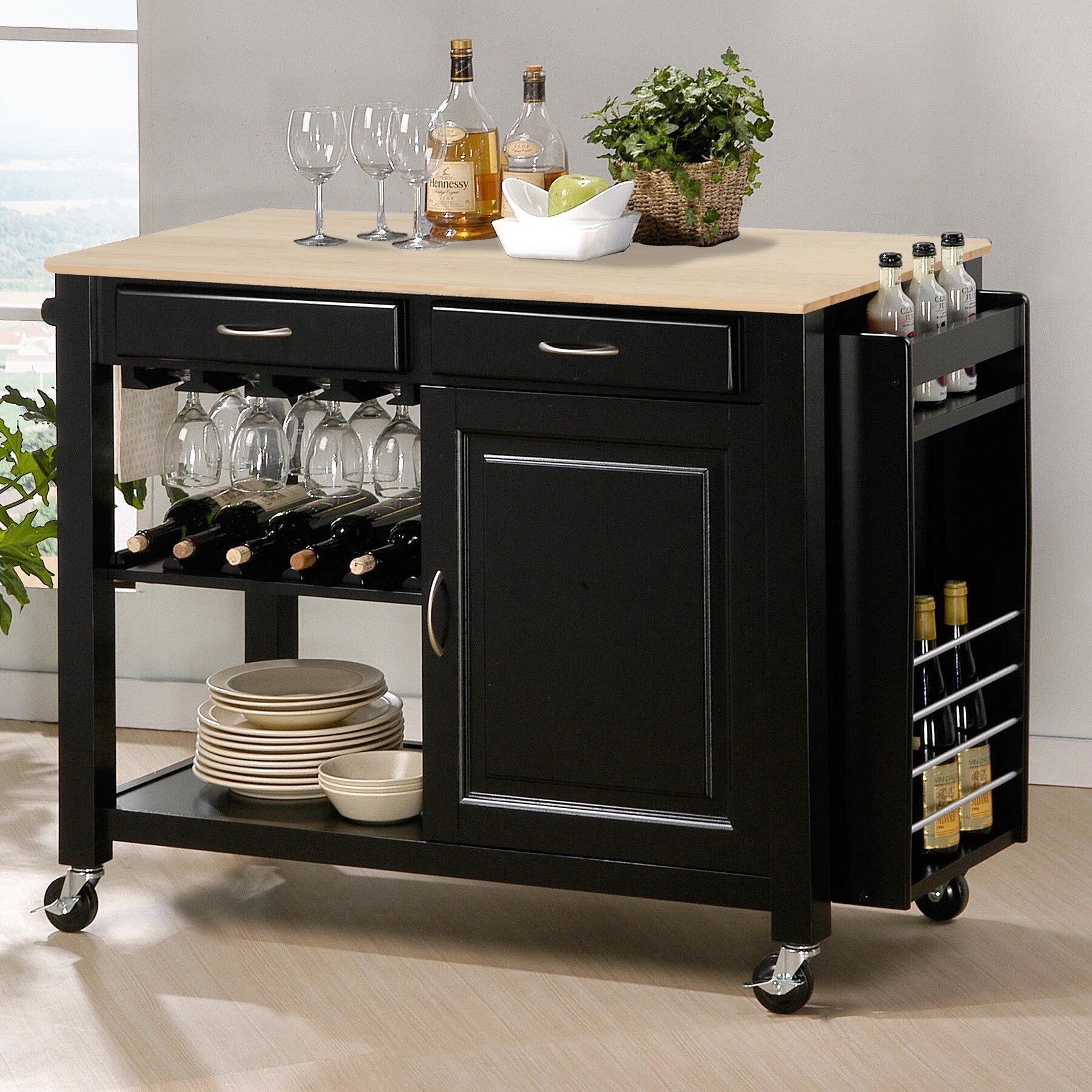 Shop Baxton Studio Phoenix Black Modern Kitchen Island With Wooden