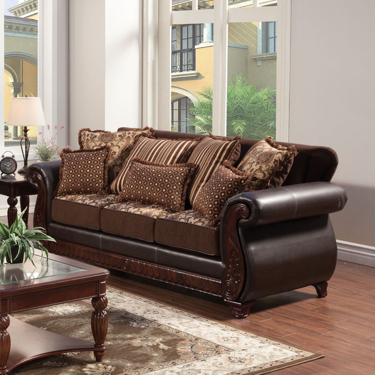 Furniture Of America Franchesca Traditional Style Chenille Furniture Of America Franchesca Traditional Style Chenille Fabric And Leather Sofa