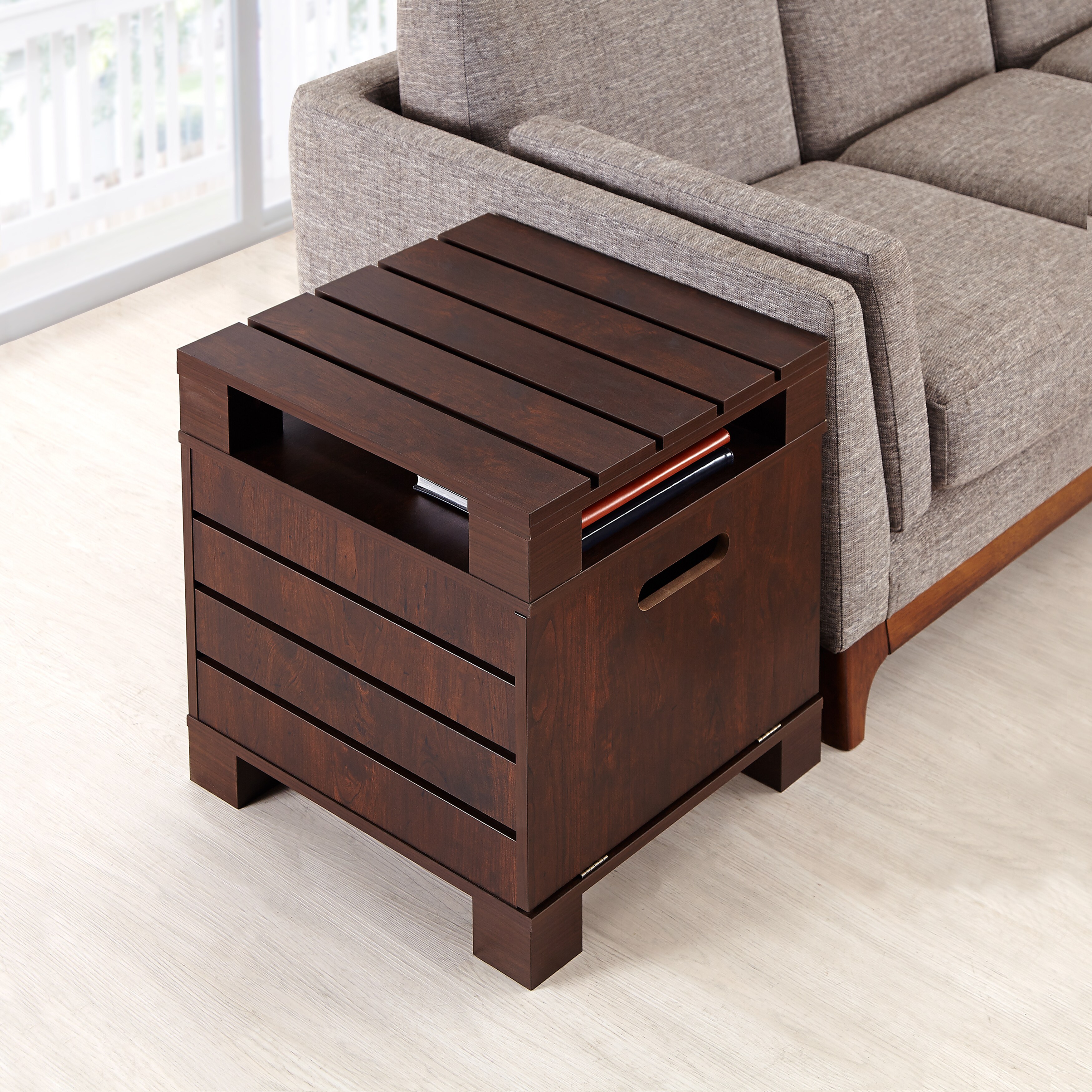 Furniture Of America Crete Walnut Vintage Drop Down Door End Furniture Of America Crete Walnut Vintage Drop Down Door End Table