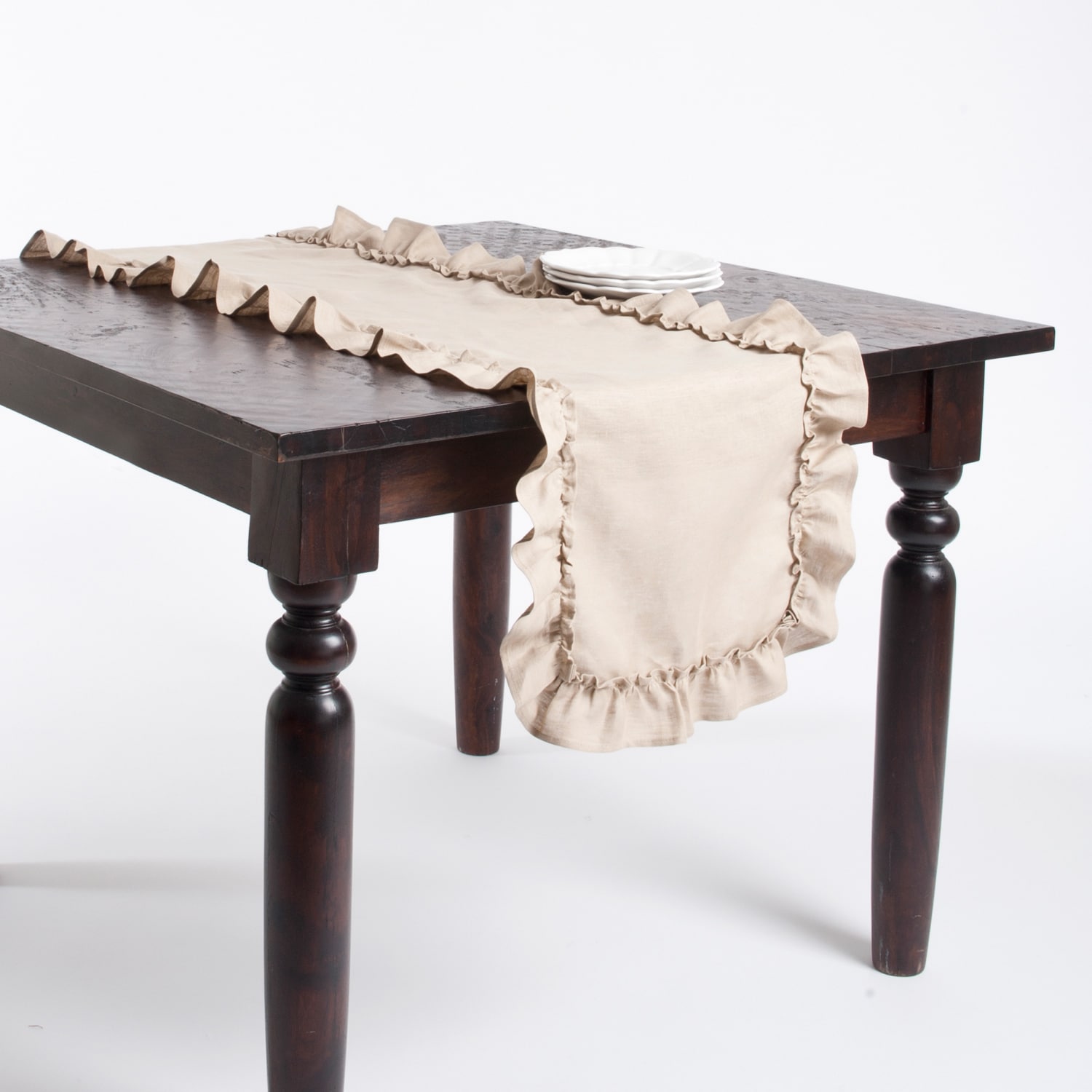 Ruffled Design Linen Table Runner Or Tablecloth On Ruffled Design Linen Table Runner Or Tablecloth