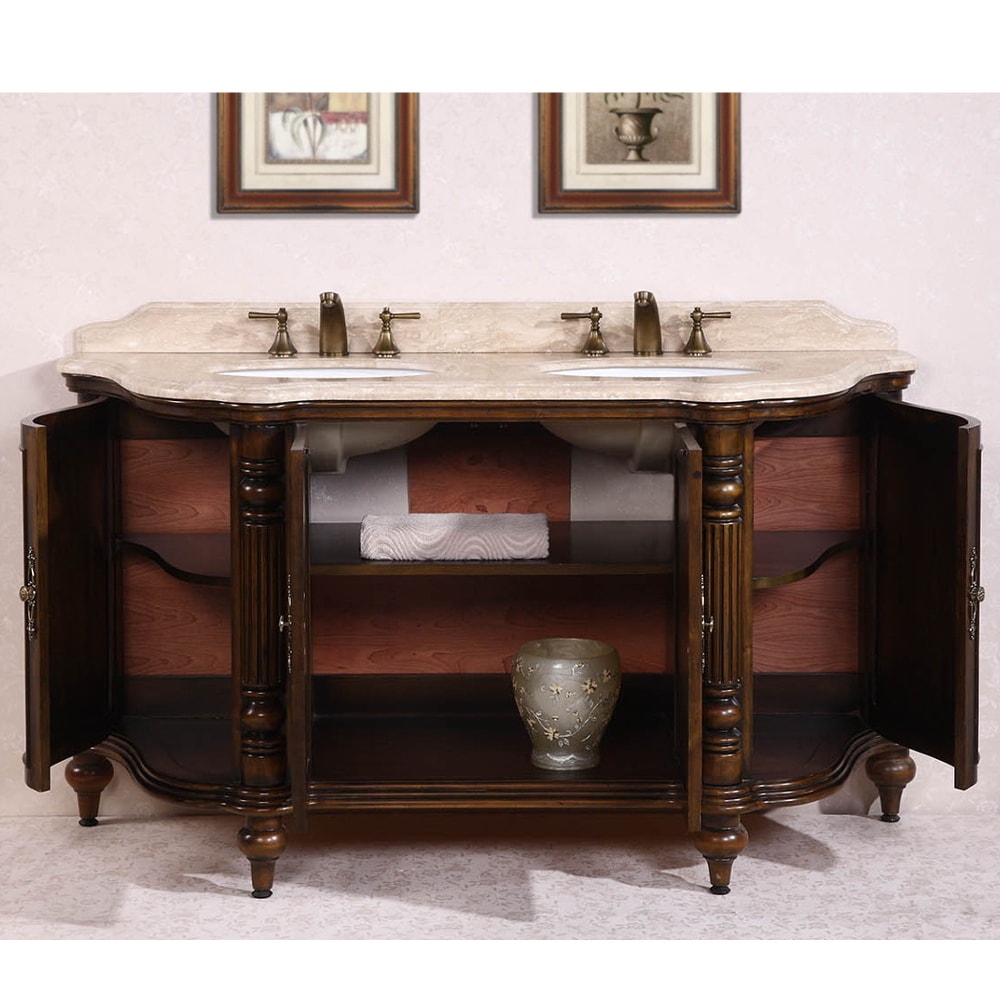Antique Brown 67 In Double Sink Bathroom Vanity With Antique Brown 67 In Double Sink Bathroom Vanity With Travertine Top Free Shipping Today 9514580