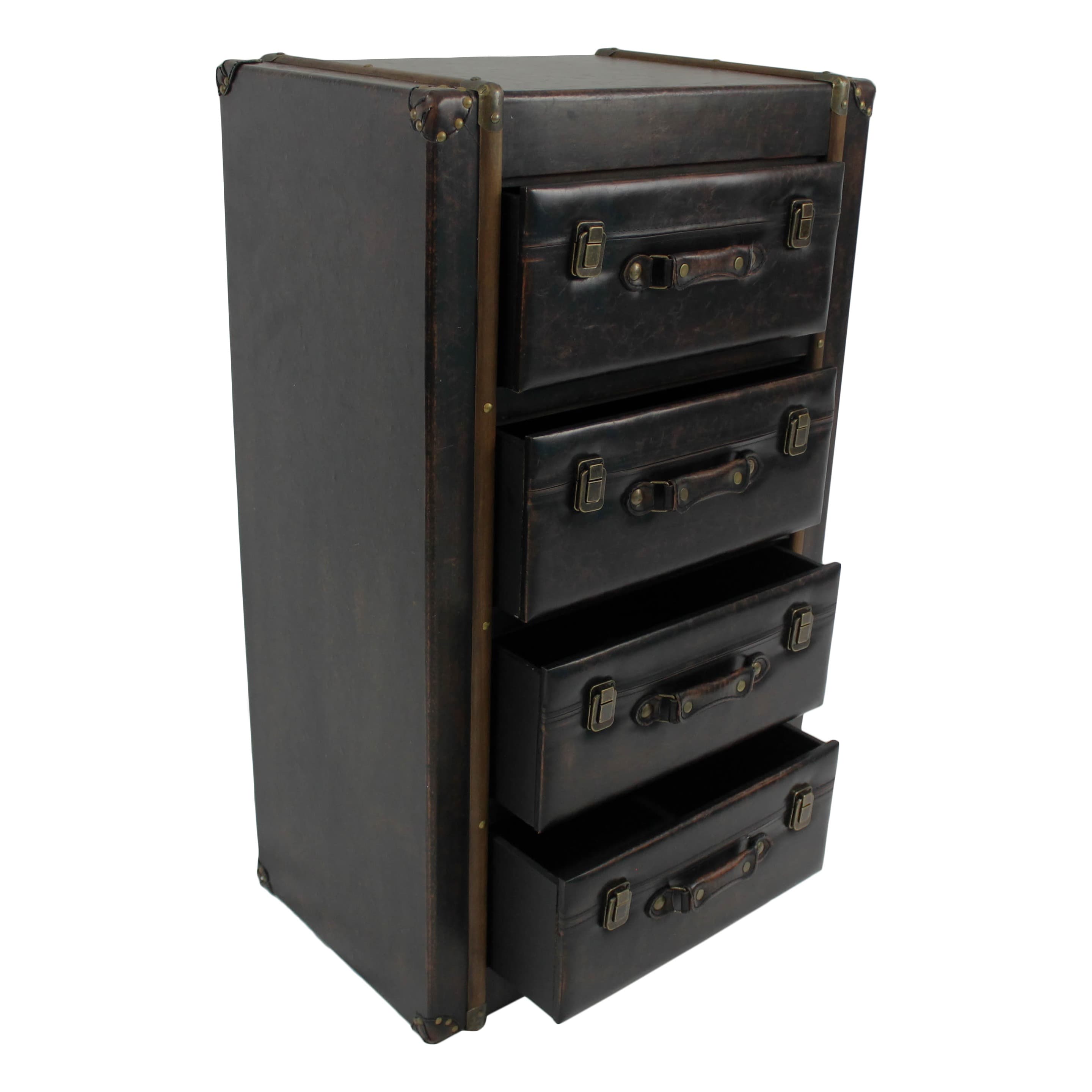 International Caravan Vintage Antique Faux Leather 4 Drawer Chest International Caravan Vintage Antique Faux Leather 4 Drawer Chest Black Free Shipping Today 16799867