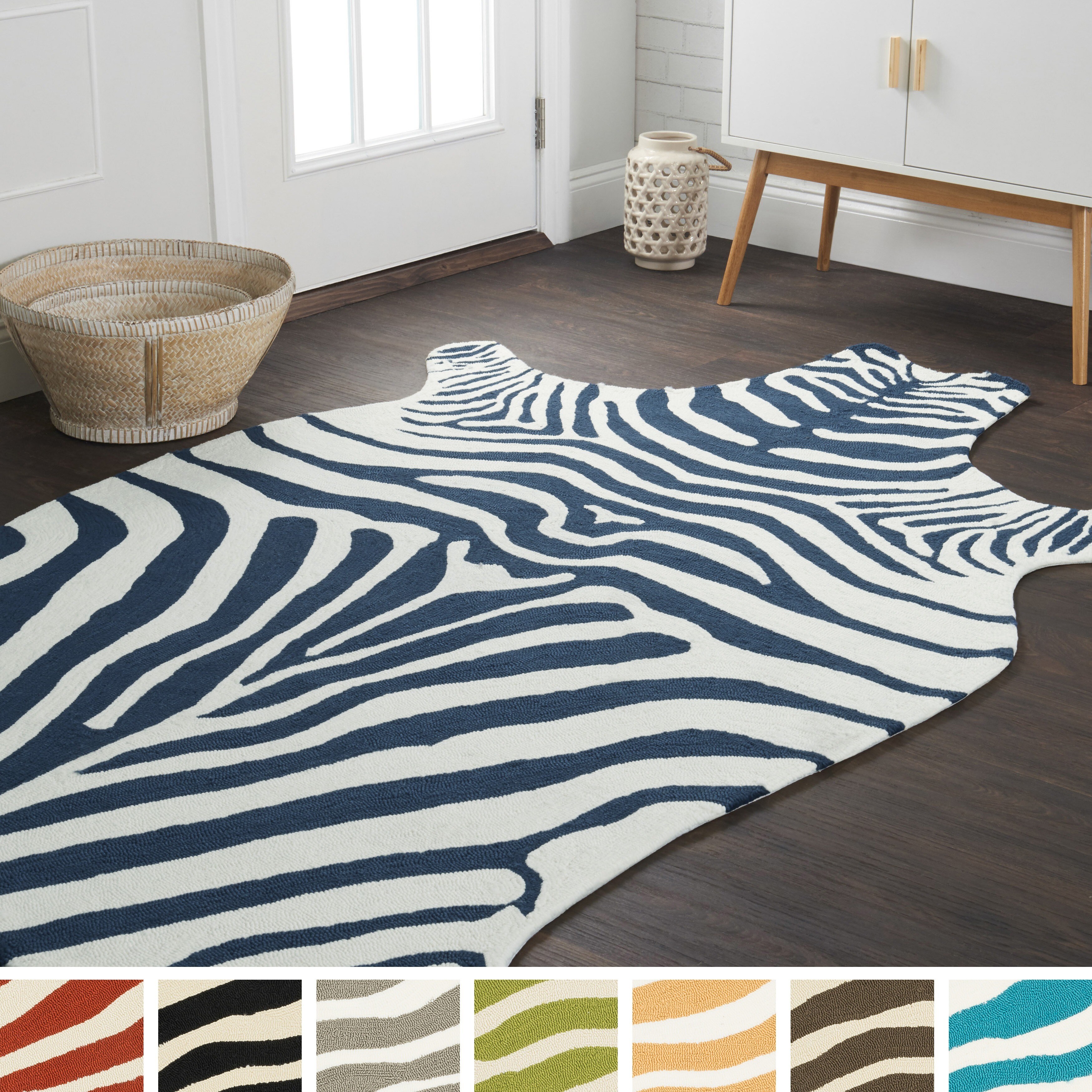 Shop Indoor Outdoor Hand Hooked Savannah Zebra Rug 36 X 56 On