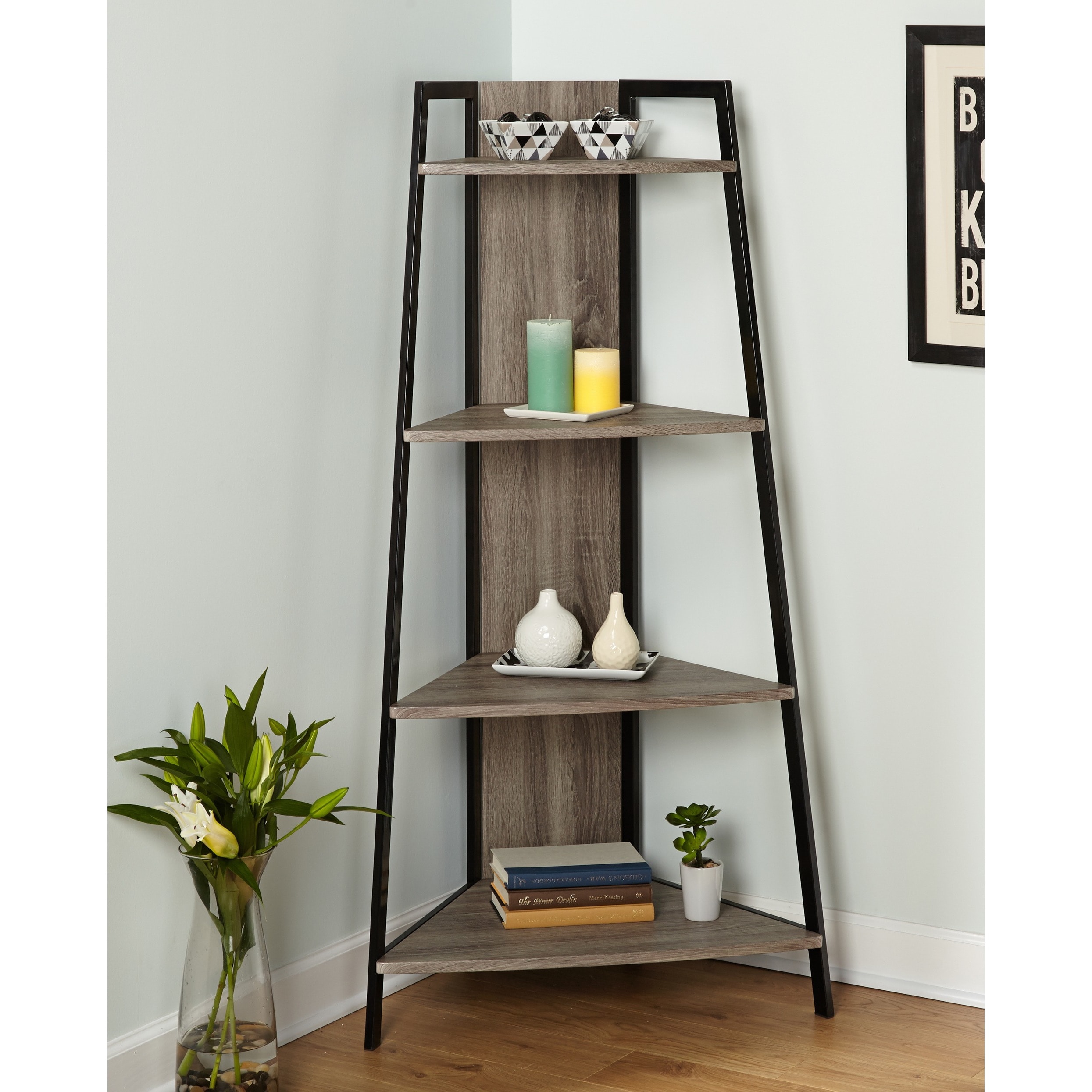 Simple Living Seneca Black Grey Metal Corner Shelf Free Simple Living Seneca Black Grey Metal Corner Shelf Free Shipping Today 9753729